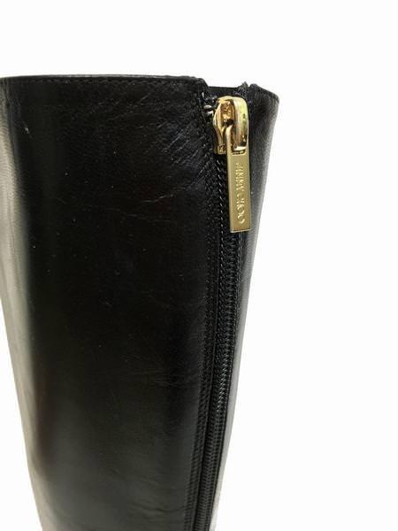 Jimmy Choo black leather boots, mid calf, heeled, size 9.5