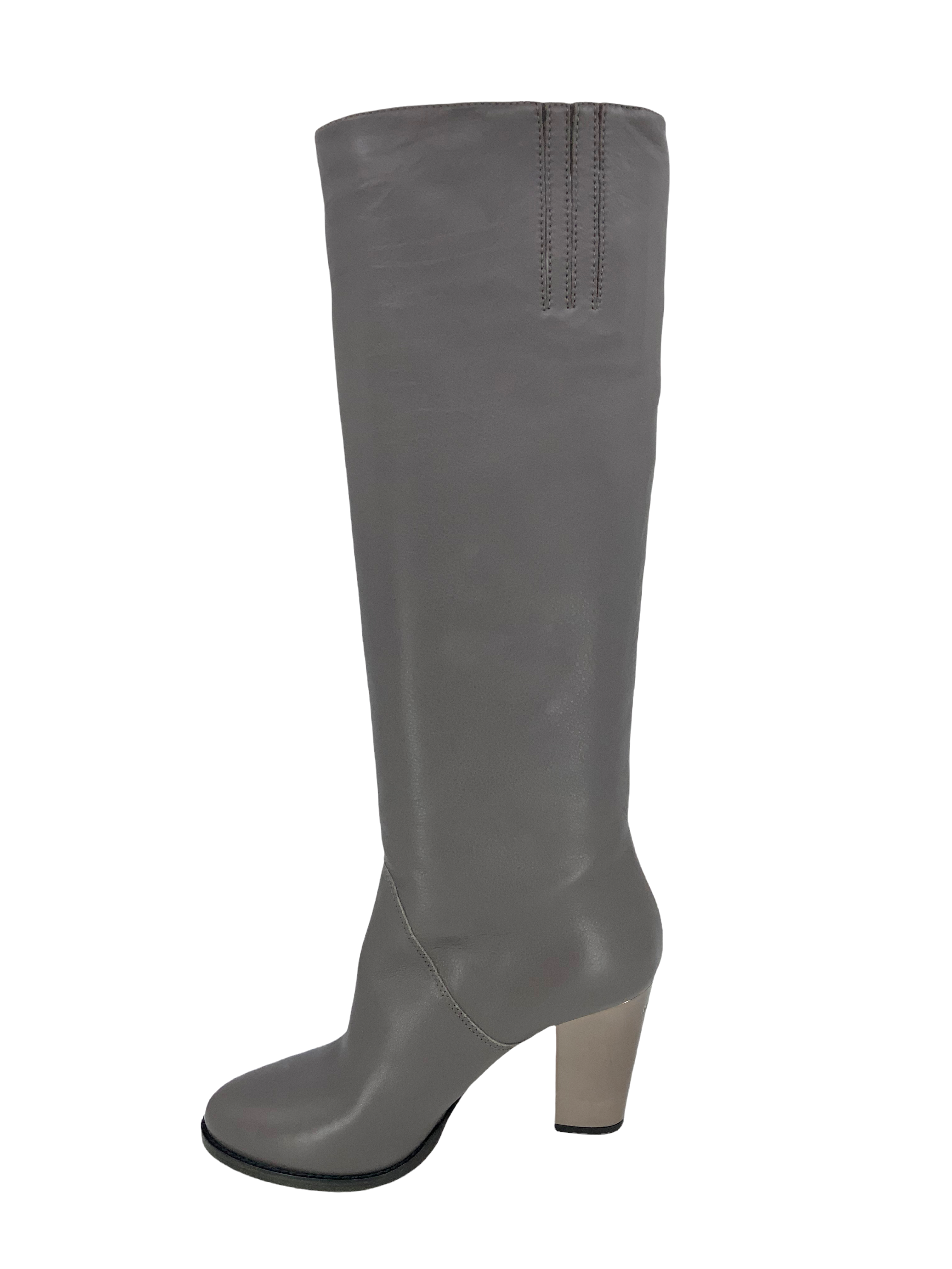 Jimmy Choo Leather Metal Heel Knee High Boots 7.5