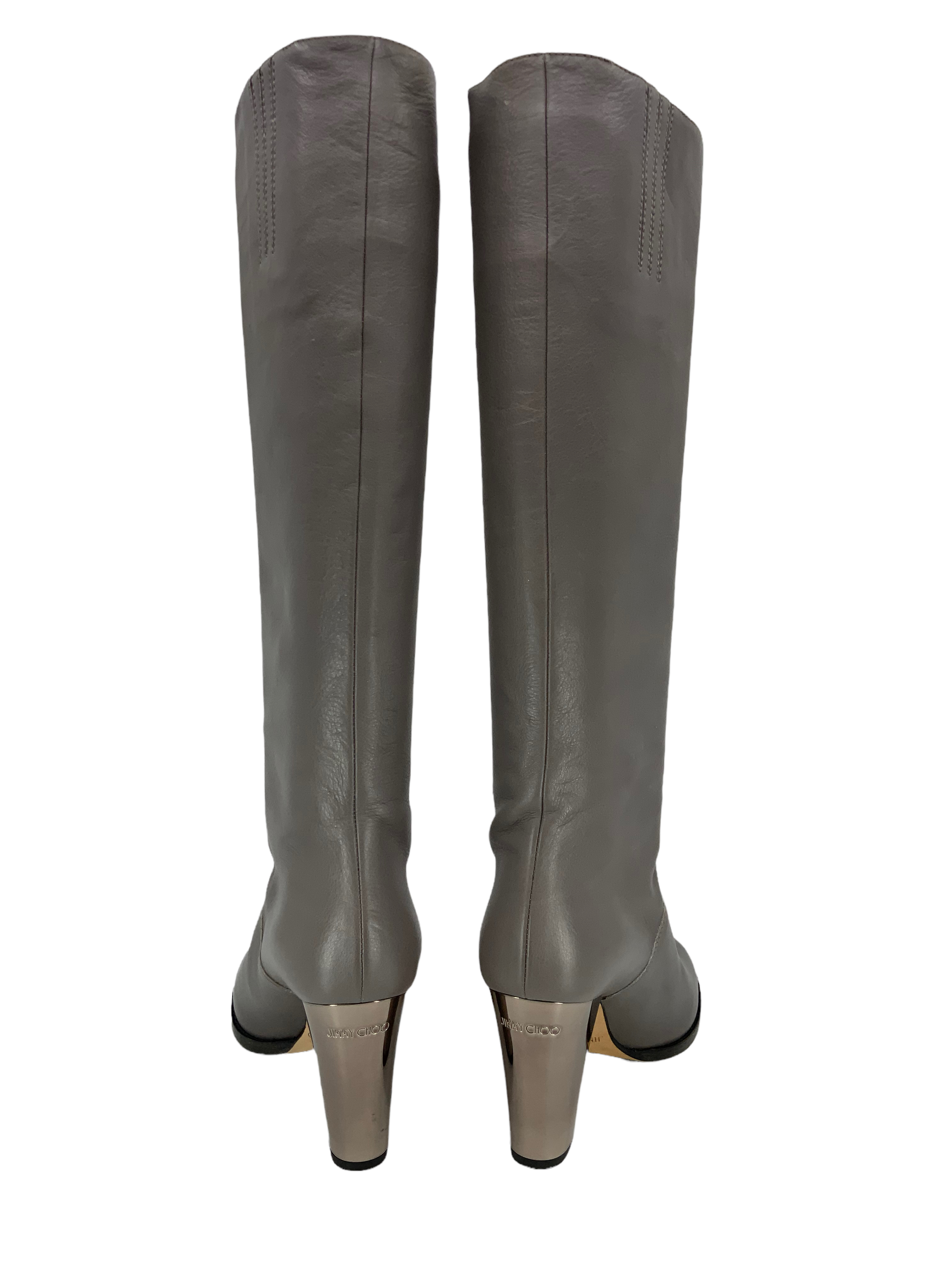 Jimmy Choo Leather Metal Heel Knee High Boots 7.5