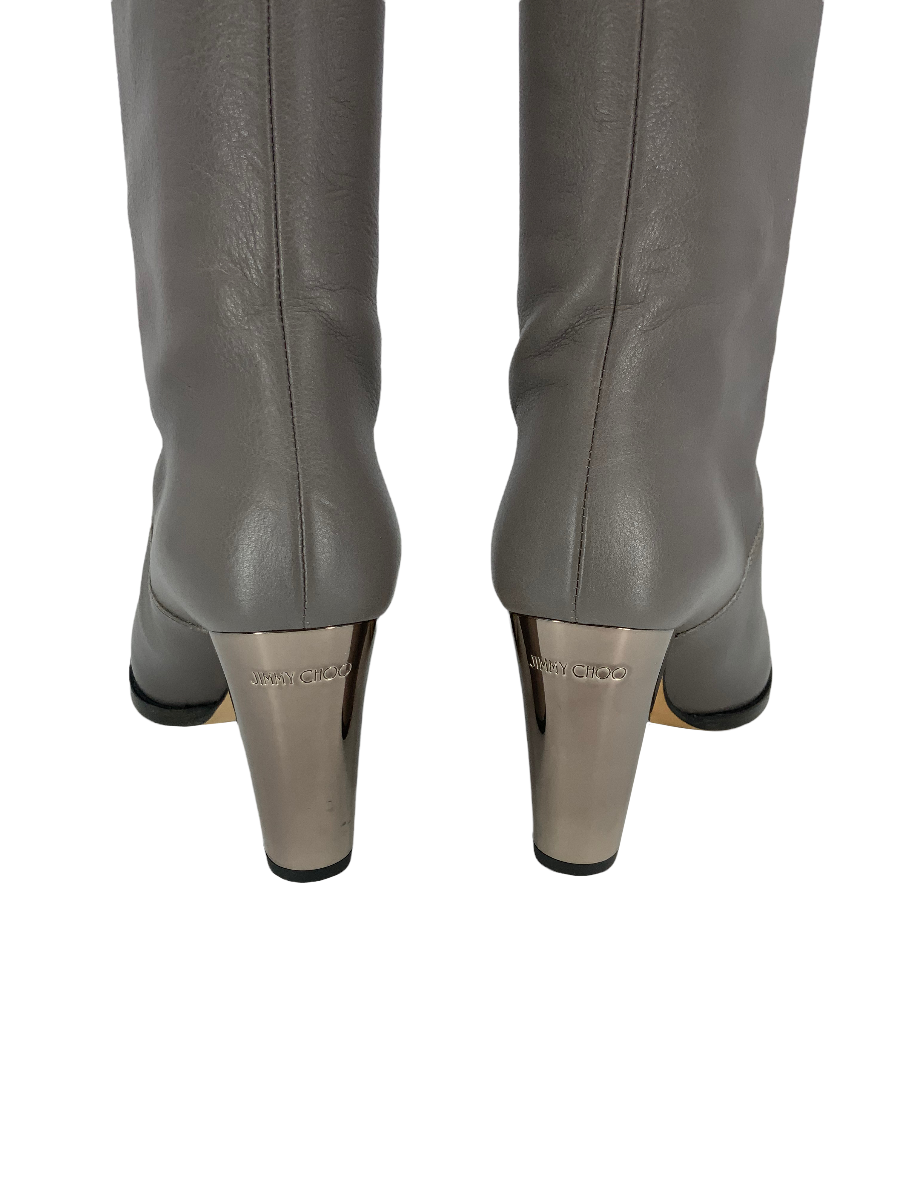 Jimmy Choo Leather Metal Heel Knee High Boots 7.5