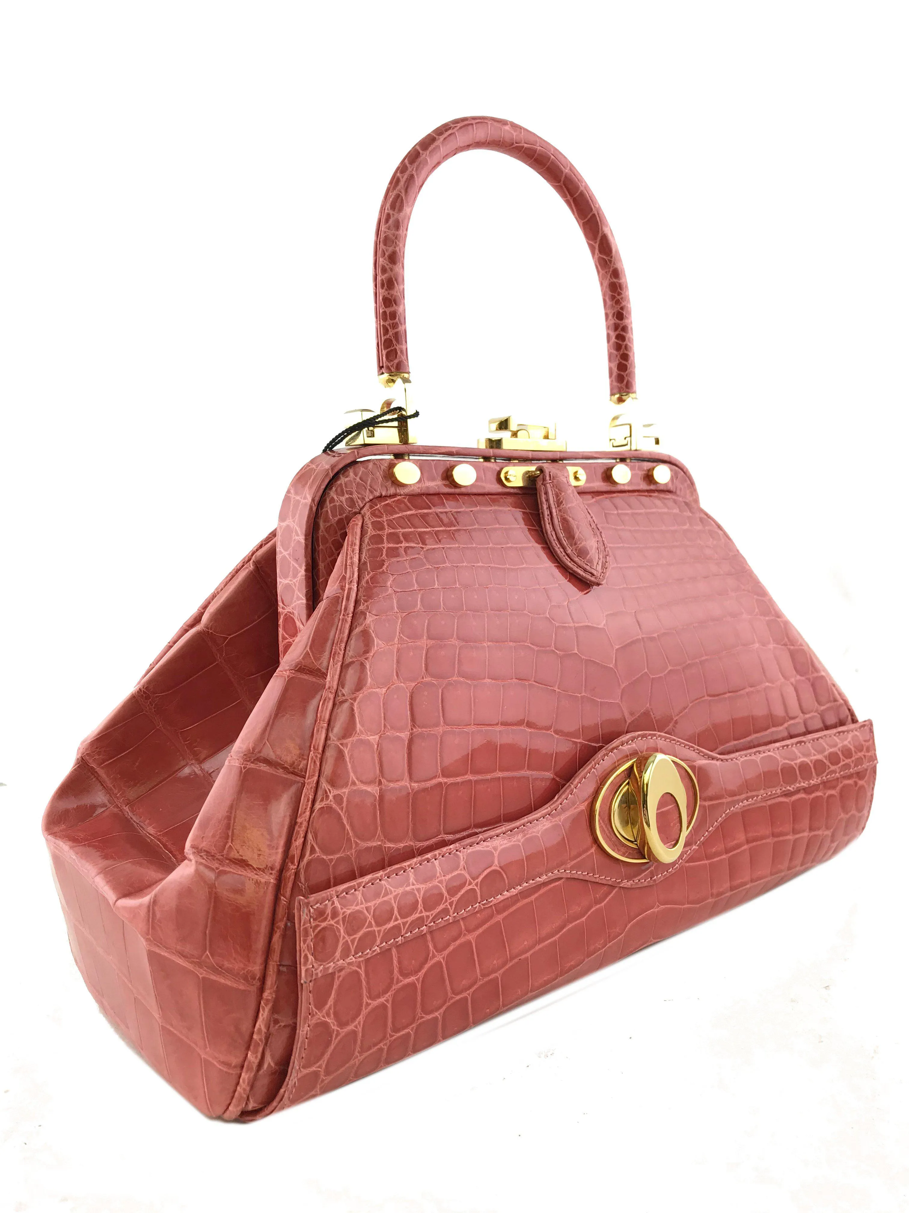 Judith Leiber Large Crocodile Kelly Satchel Bag - NEW.