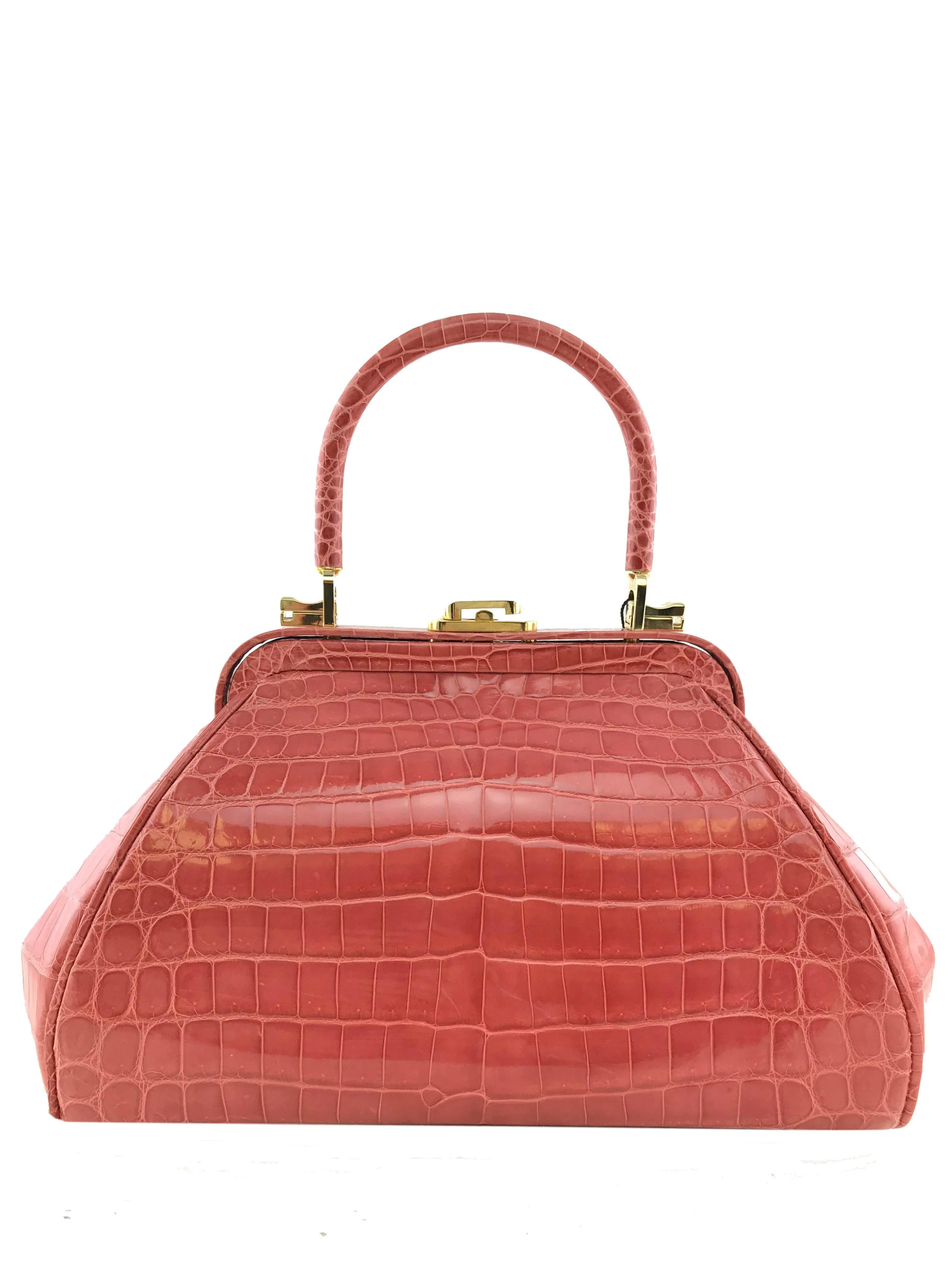 Judith Leiber Large Crocodile Kelly Satchel Bag - NEW.