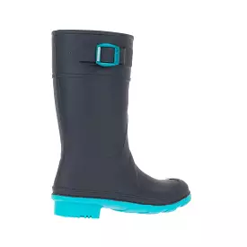 Kamik Navy Rain Boot for Youth with Teal Raindrops