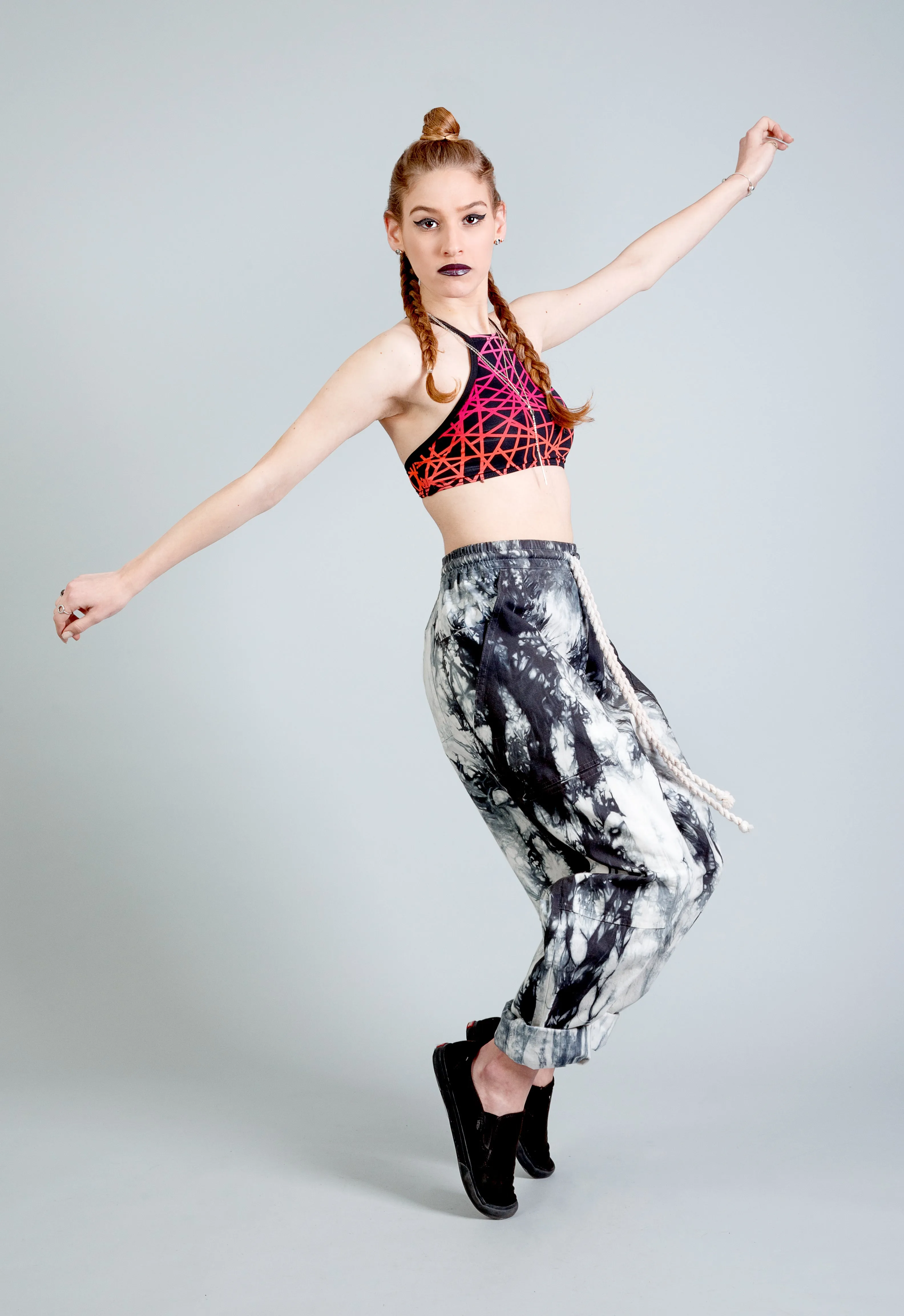 kickbacks slouchy drawstring black smoke tie dye pants