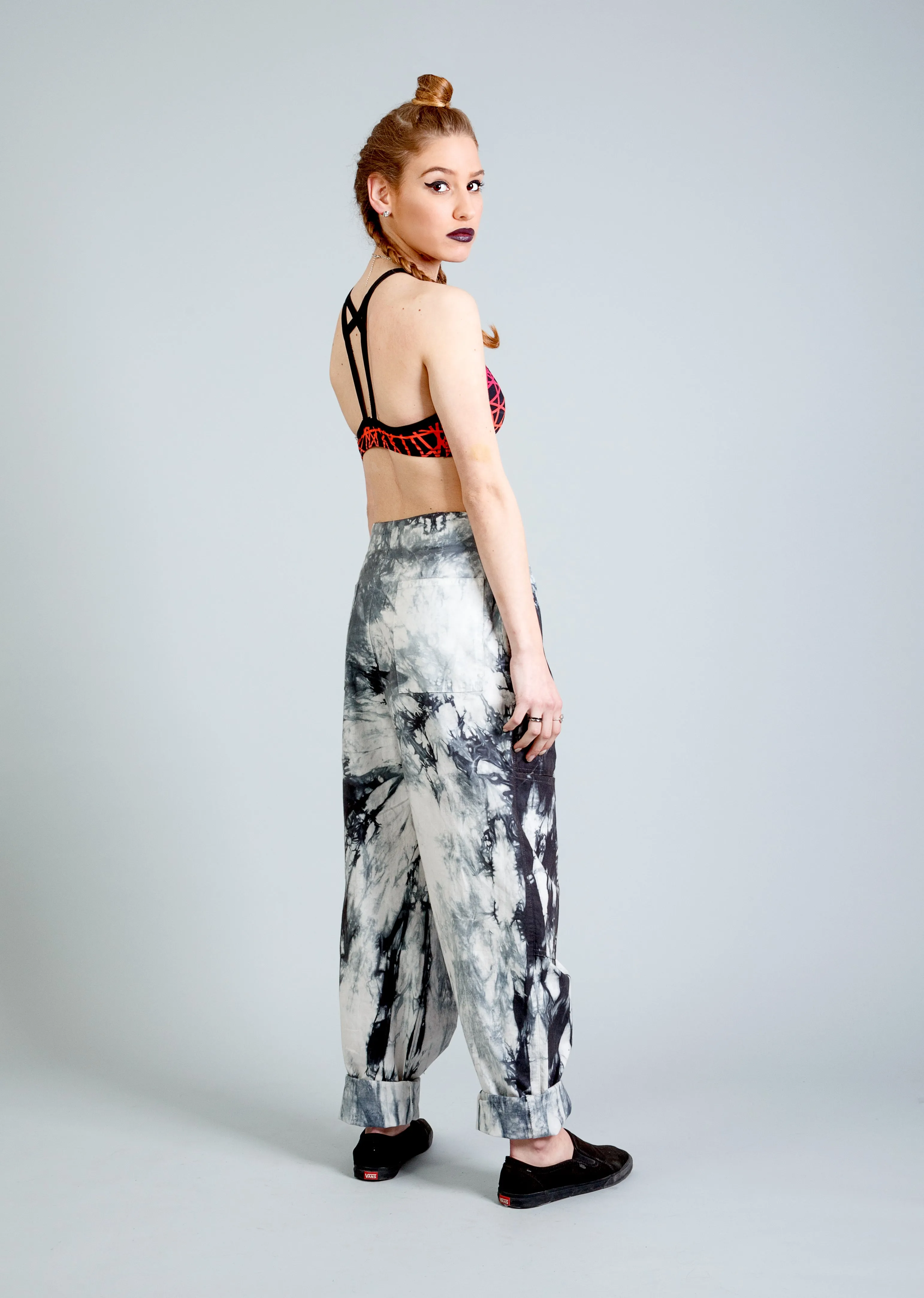 kickbacks slouchy drawstring black smoke tie dye pants