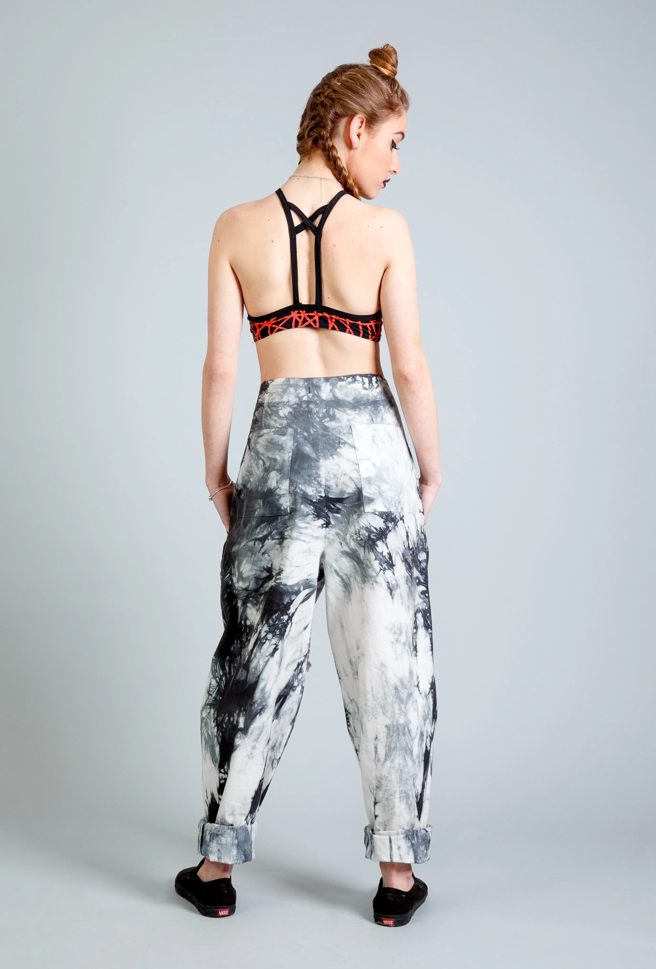 kickbacks slouchy drawstring black smoke tie dye pants