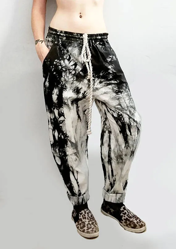 kickbacks slouchy drawstring black smoke tie dye pants