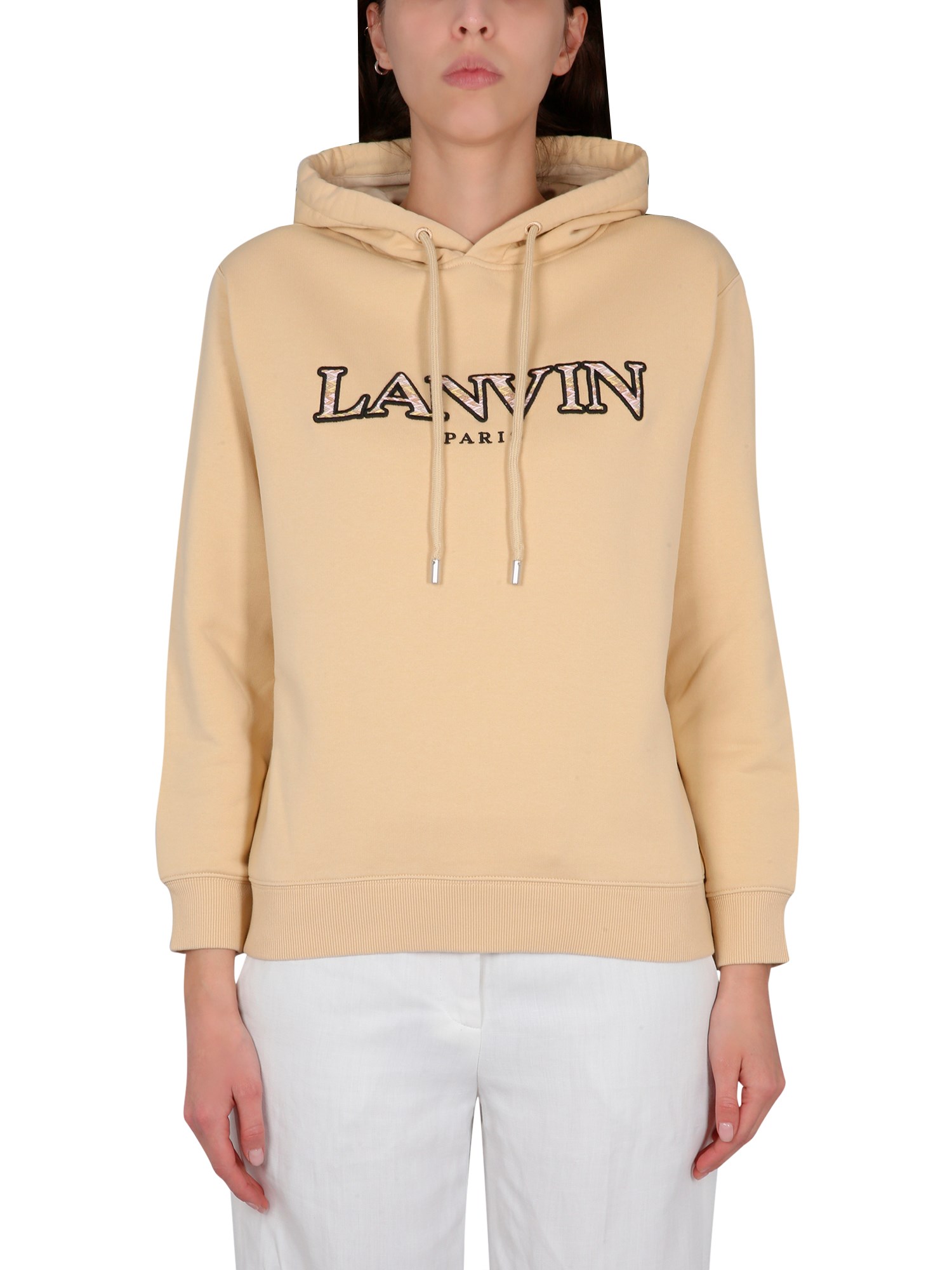 LANVIN    COTTON HOODED SWEATSHIRT WITH LOGO EMBROIDERY