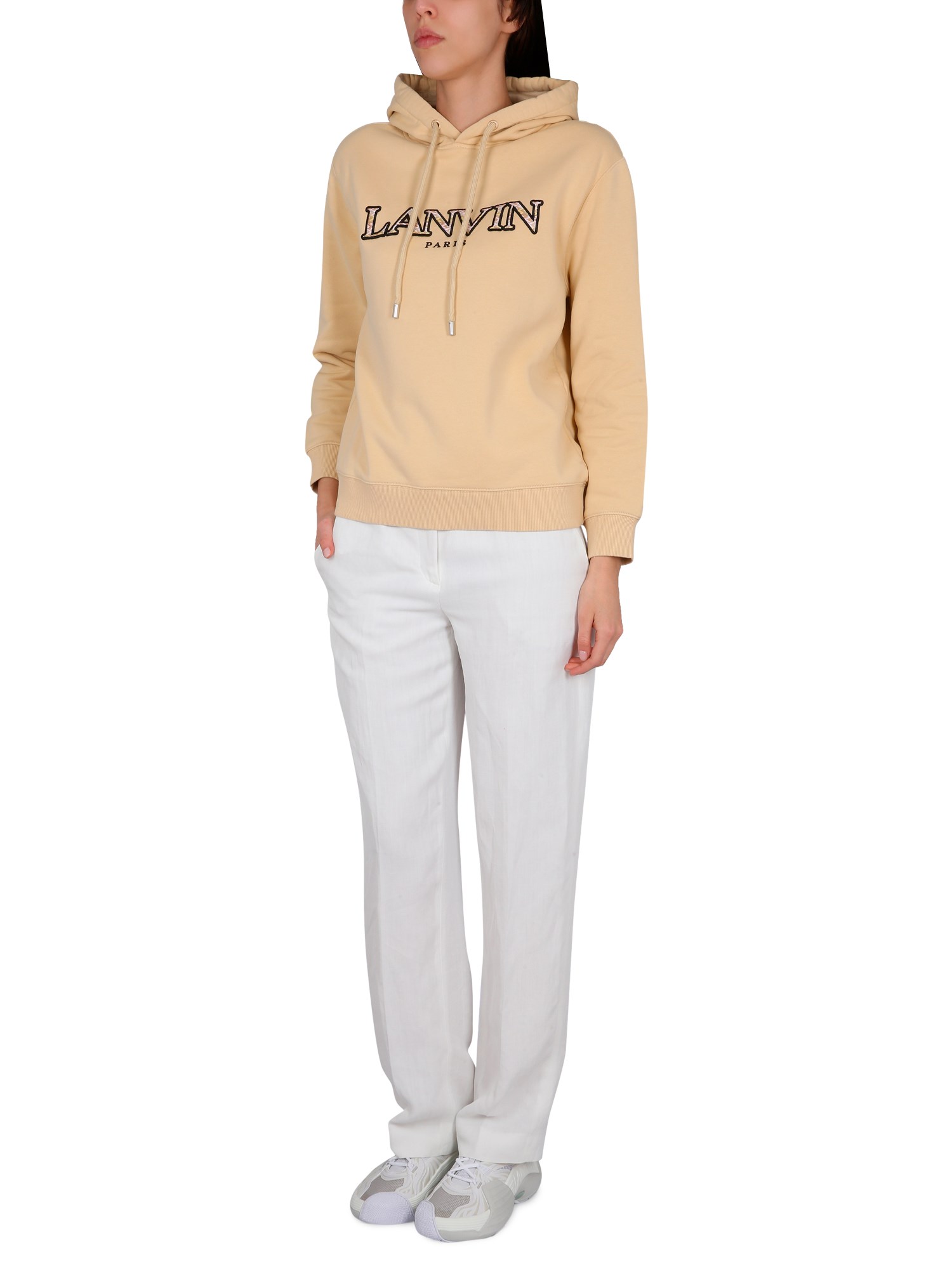 LANVIN    COTTON HOODED SWEATSHIRT WITH LOGO EMBROIDERY