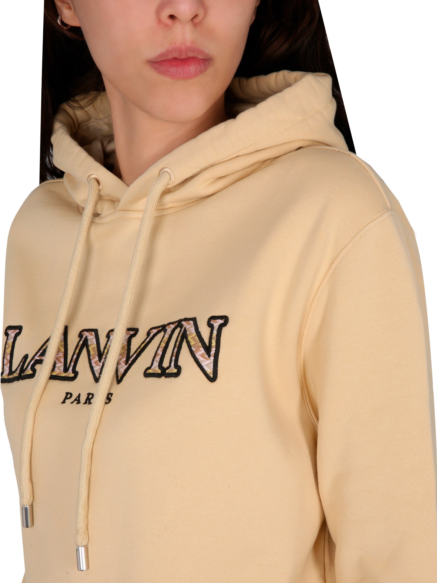 LANVIN    COTTON HOODED SWEATSHIRT WITH LOGO EMBROIDERY