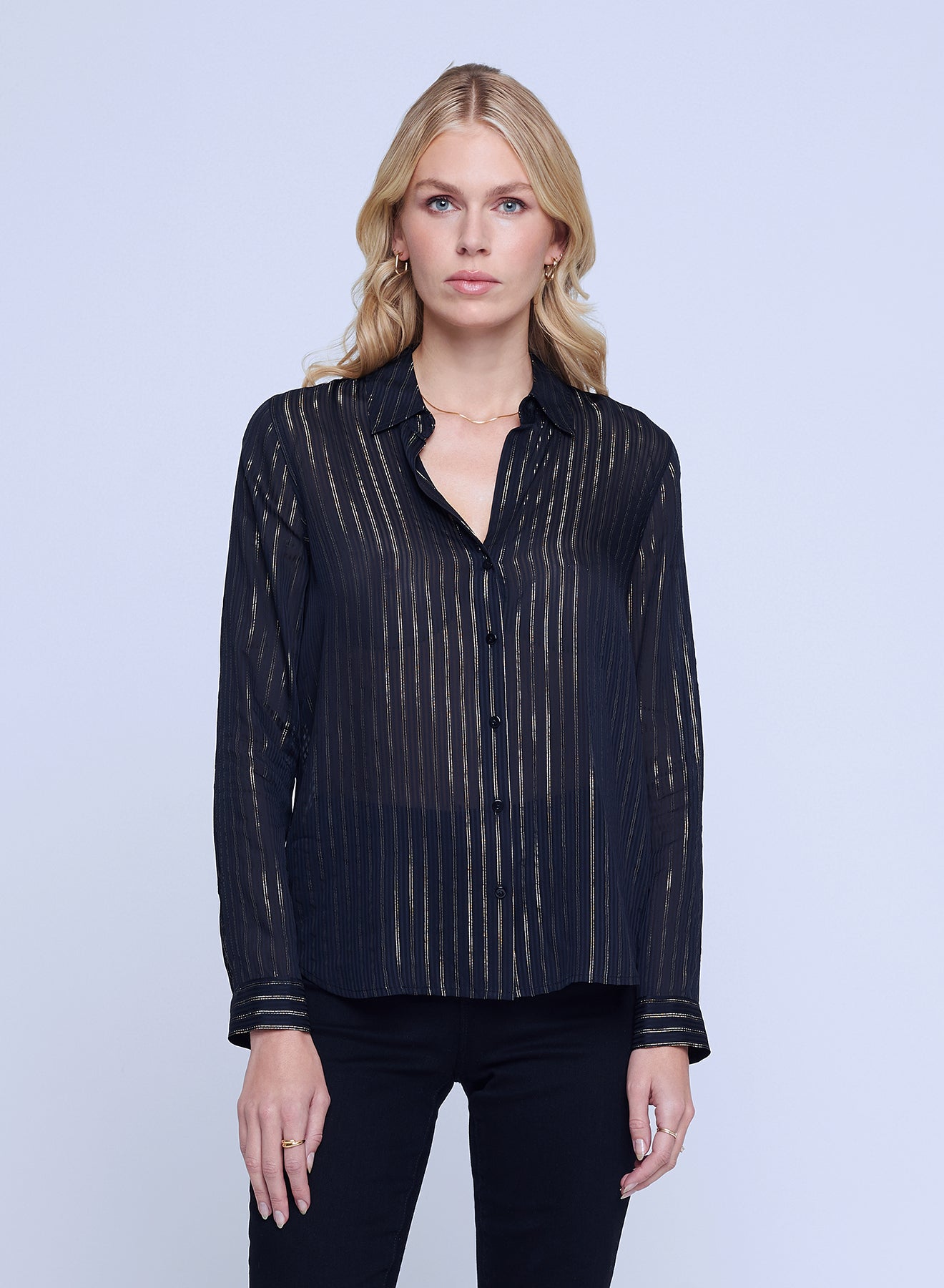 Laurent Shirt Black Gold Stripe