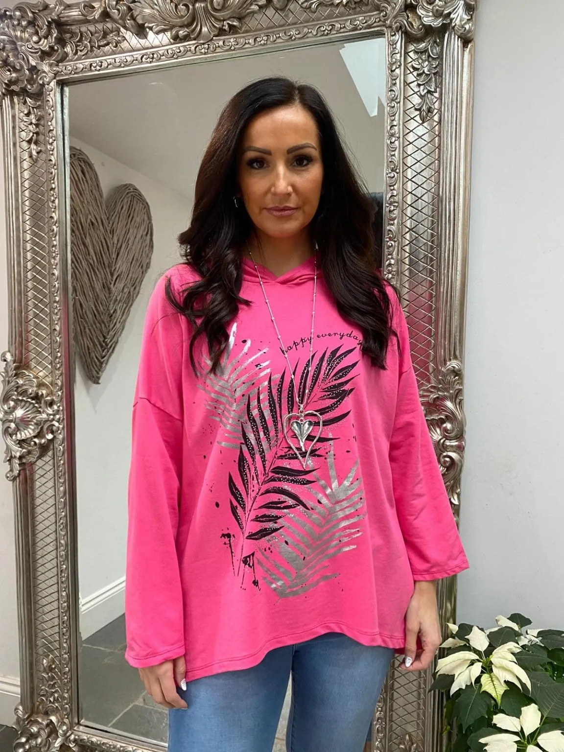 Leaf Print Hooded Top Gia