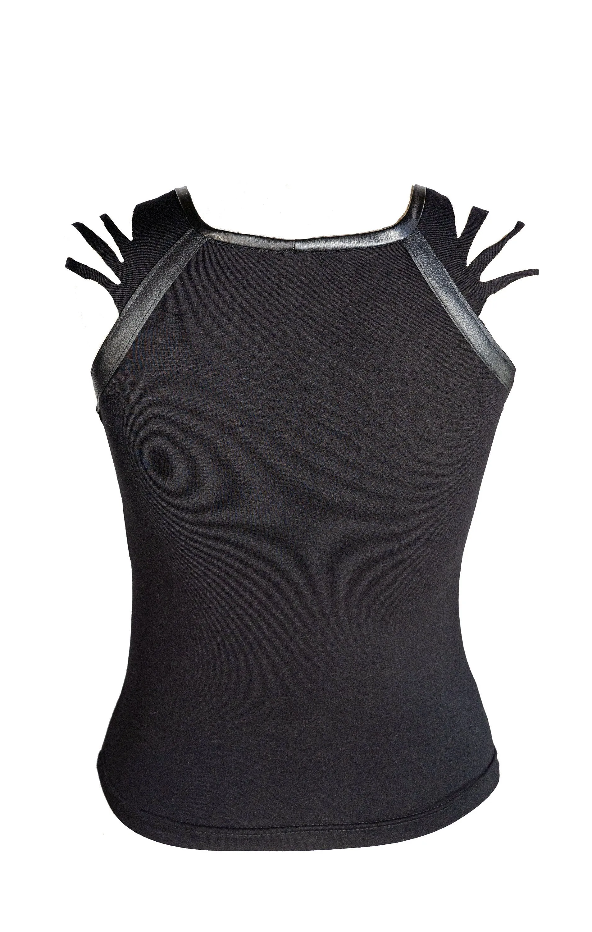 Leather harness engraved cut out tank top