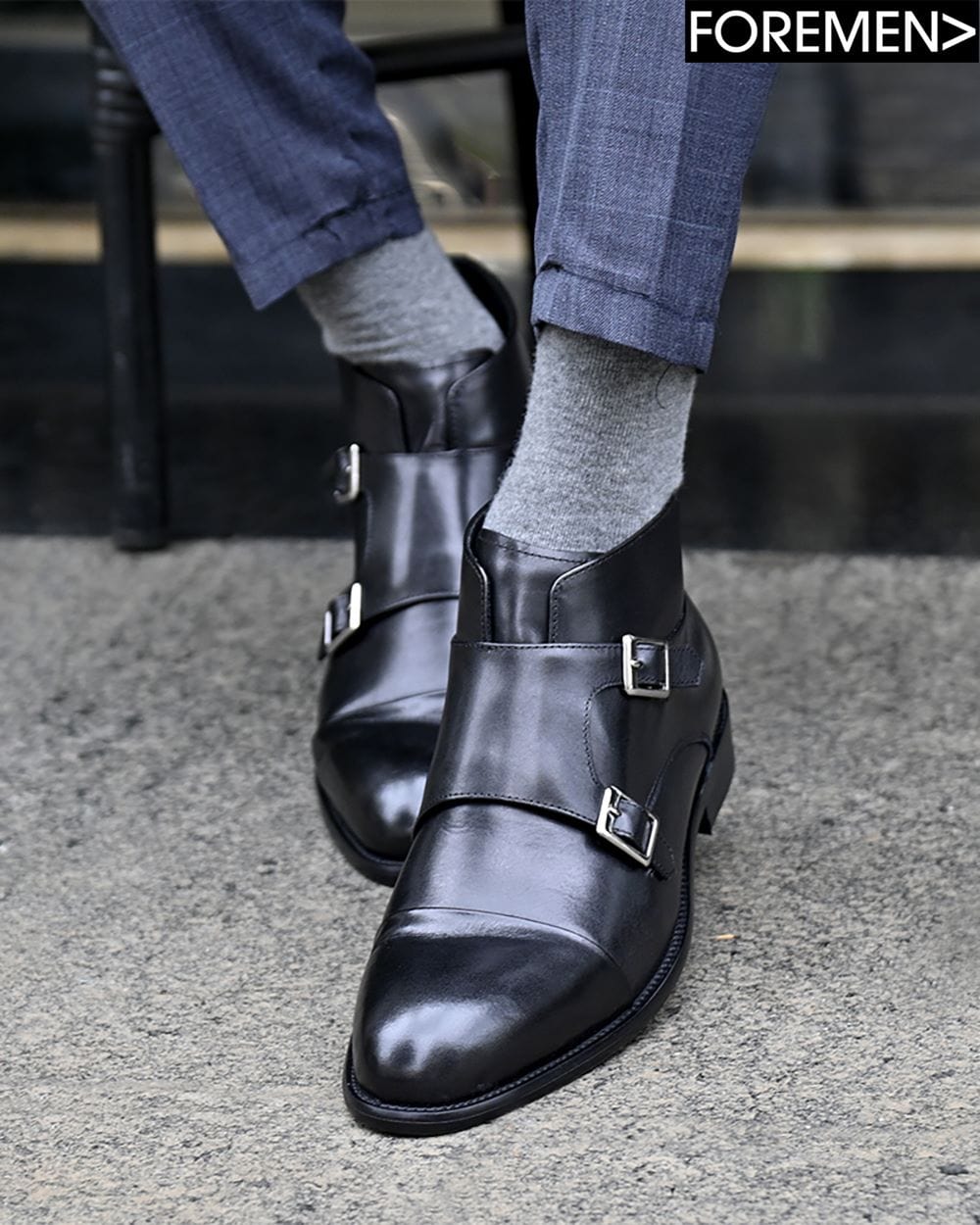 LEO Black Double Monk Boots