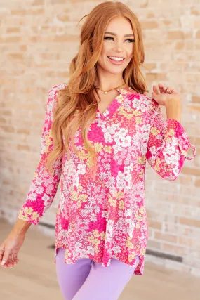 Lizzy Top - Hot Pink and Bubblegum Pink Ditsy Floral