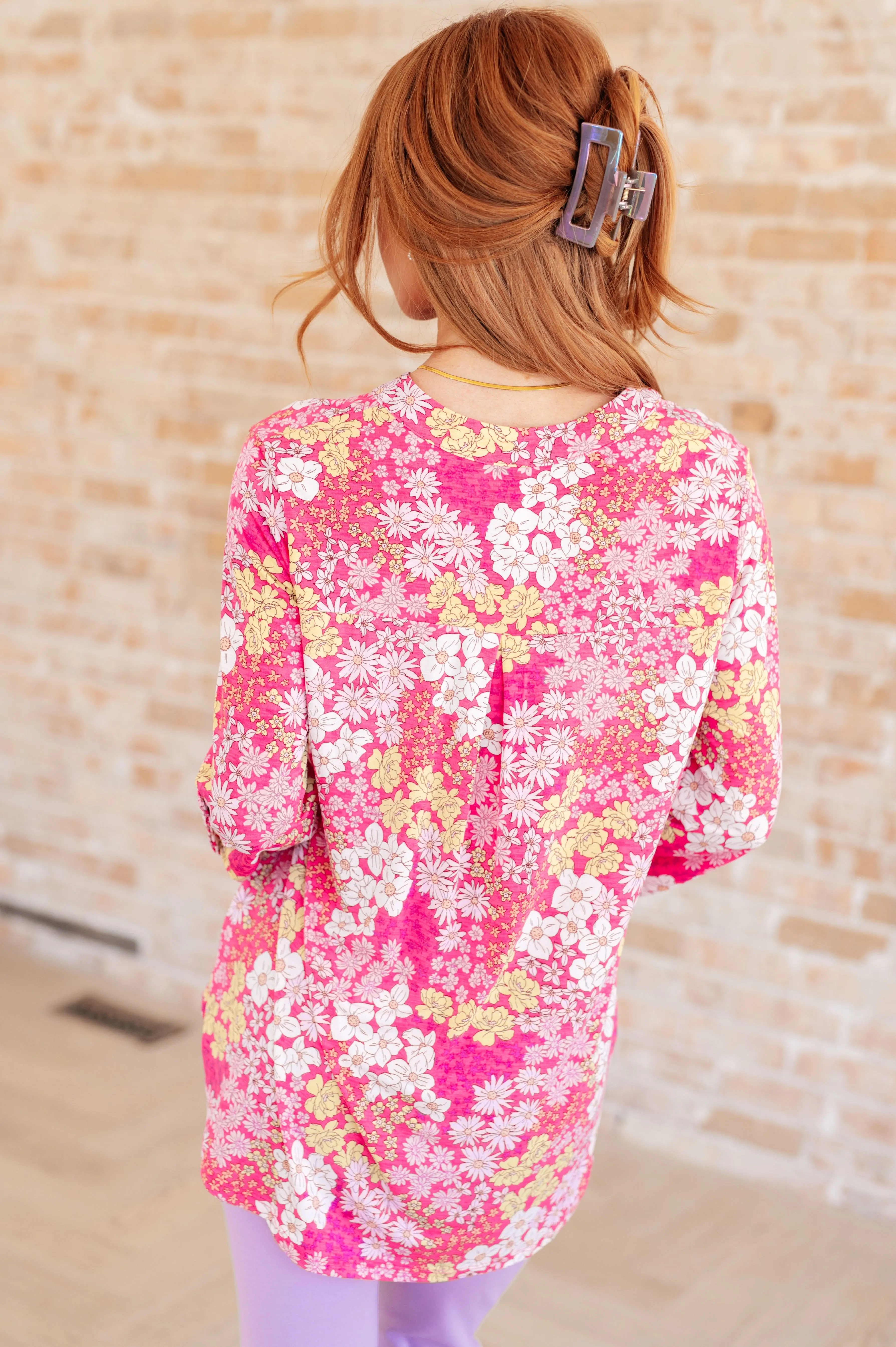 Lizzy Top - Hot Pink and Bubblegum Pink Ditsy Floral