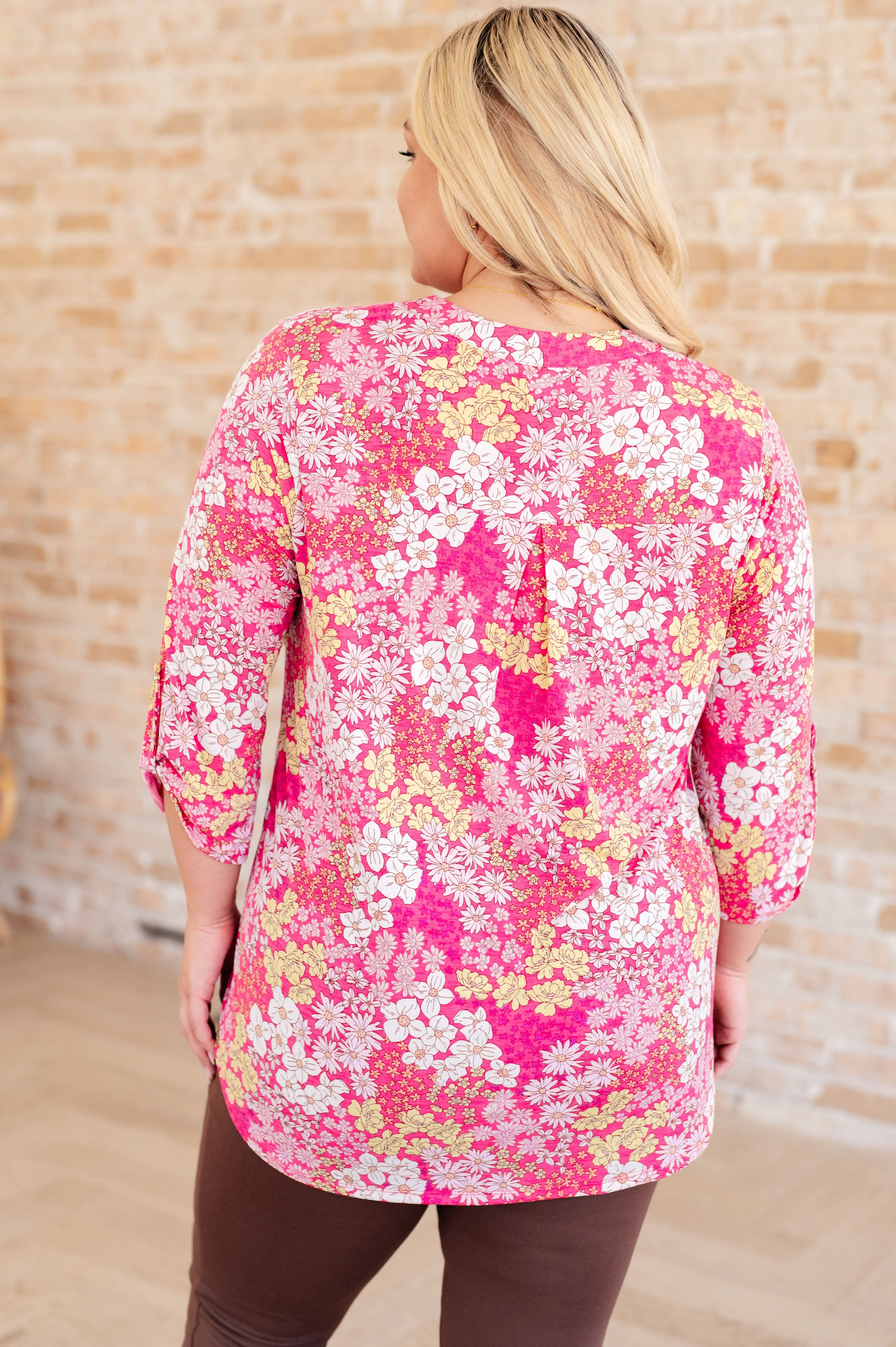 Lizzy Top - Hot Pink and Bubblegum Pink Ditsy Floral