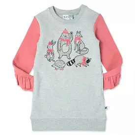 Minti Warm Forest Friends Furry Dress - Grey/Rose.