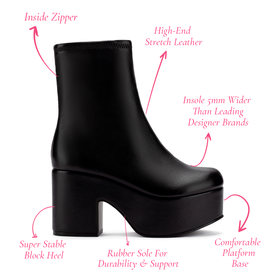 Miso Black Stretch Leather Platform Boot