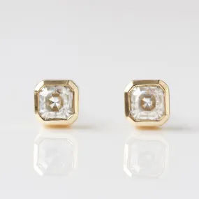 Asscher Cut Moissanite Bezel Set Stud Earrings