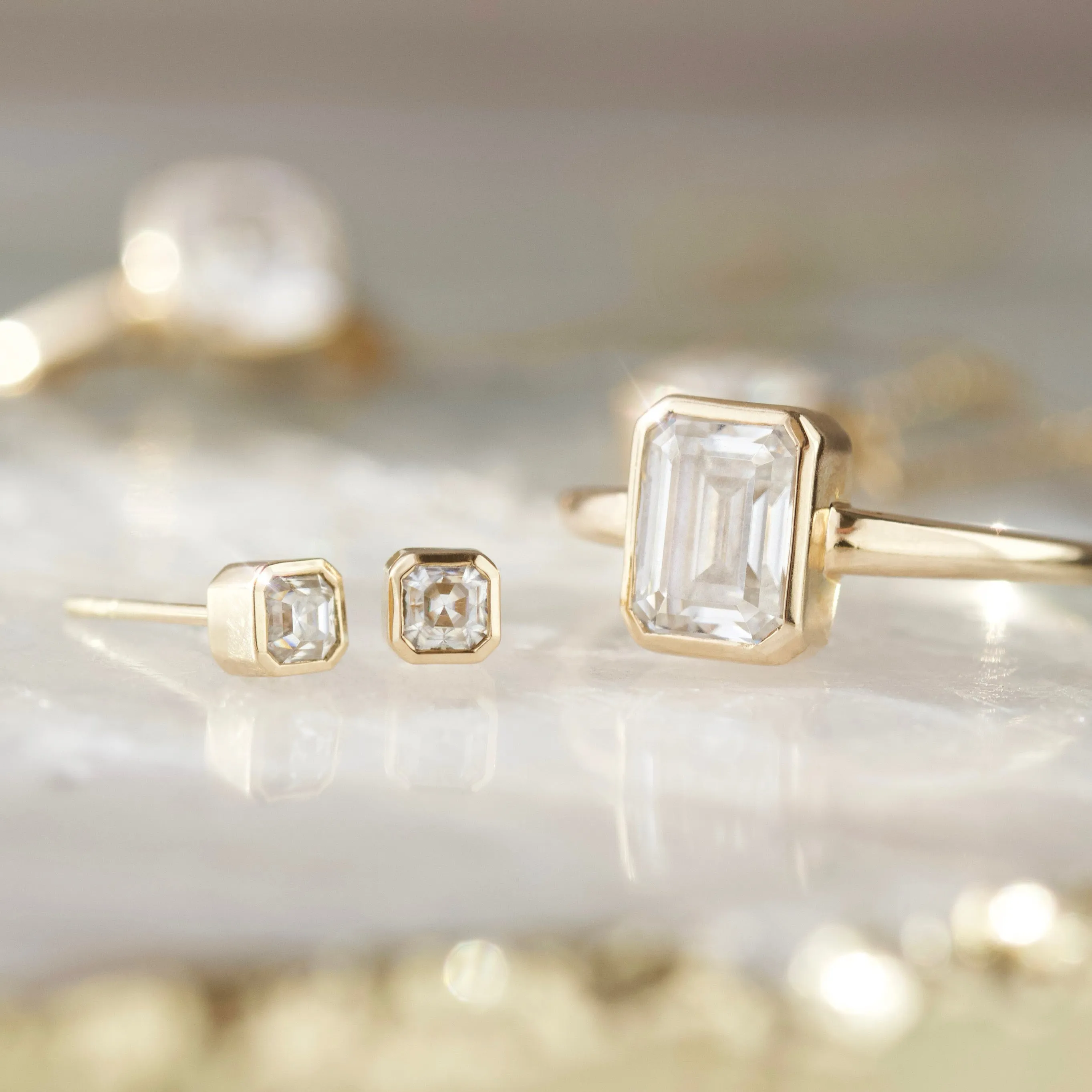 Asscher Cut Moissanite Bezel Set Stud Earrings