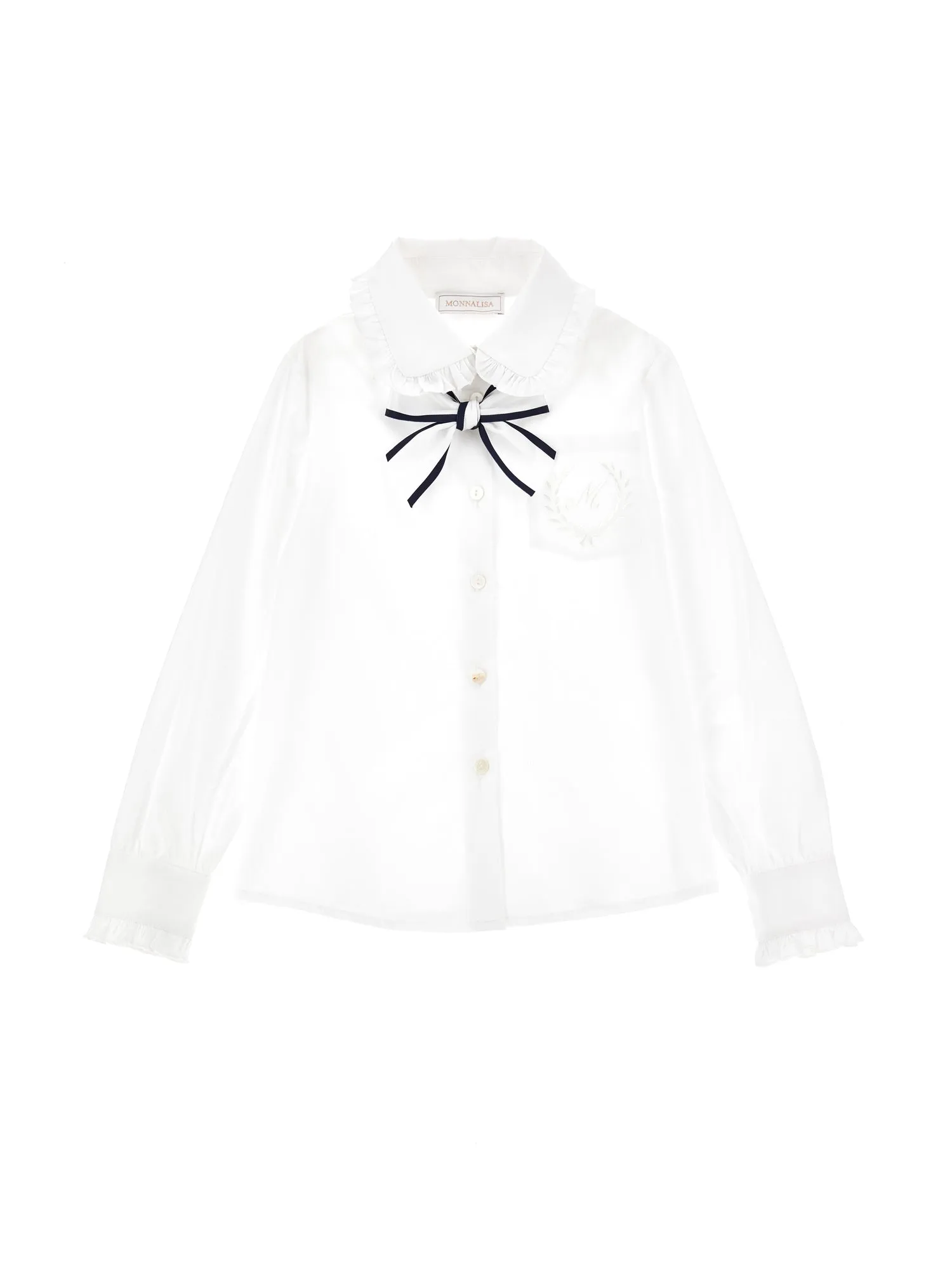 Monnalisa LS Button Up Top with Pocket Embroidery