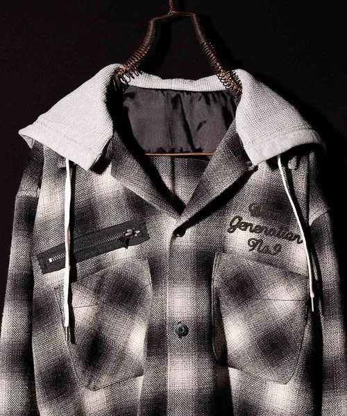 Number Nine Hooded Nel Check Open Collar Shirt