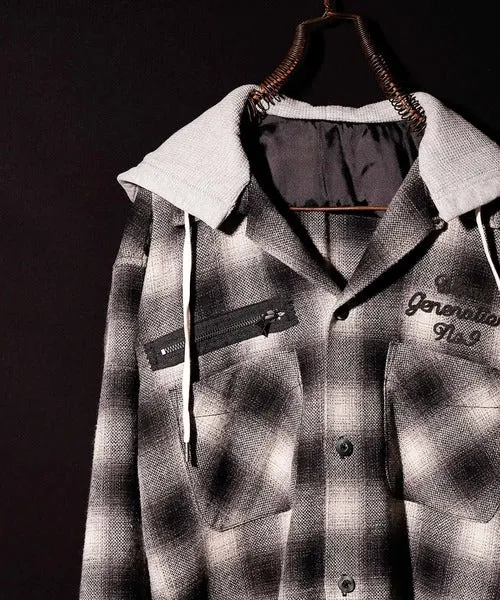 Number Nine Hooded Nel Check Open Collar Shirt