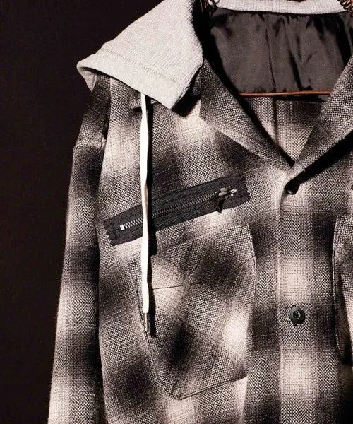 Number Nine Hooded Nel Check Open Collar Shirt