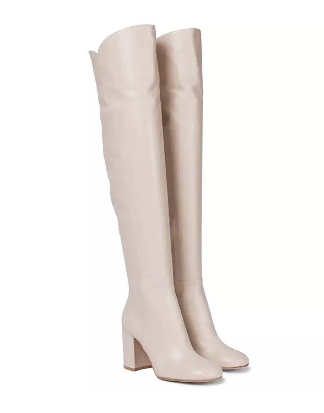 Off White Knee High Genuine Leather Boots