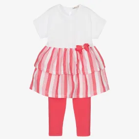 Pink White Leggings Matching Set