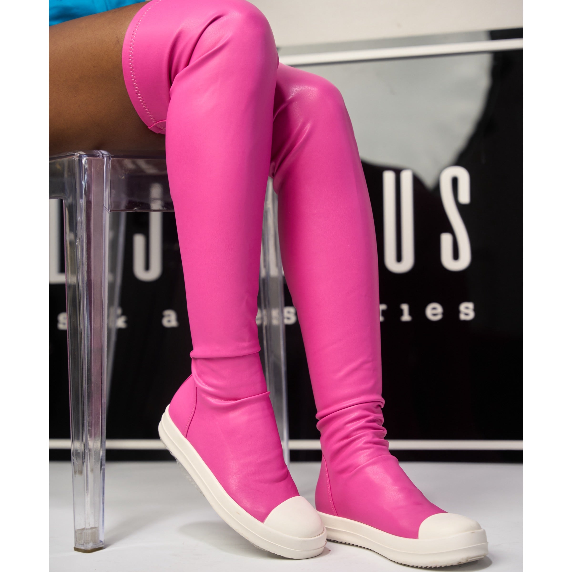 pink leather over the knee high boot - wannabe