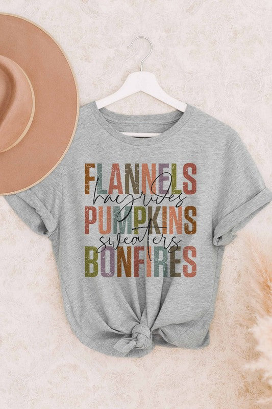 plus size flannels, pumpkins, bonfires, graphic tee