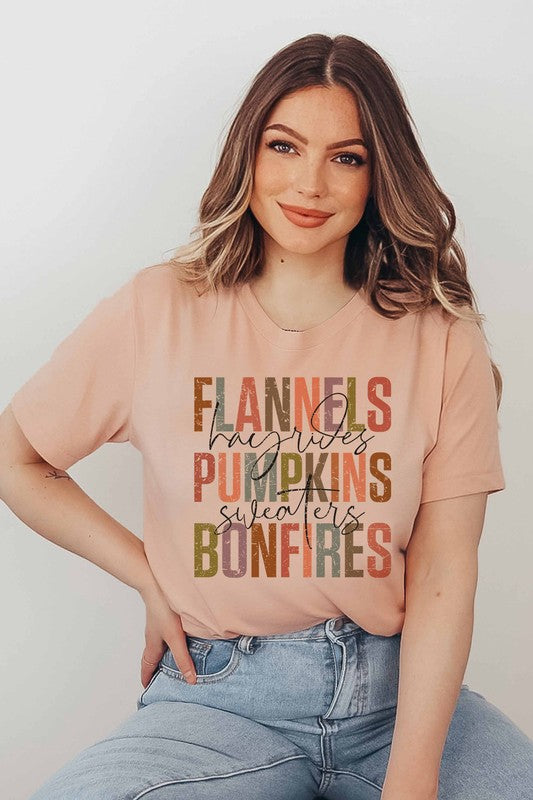 plus size flannels, pumpkins, bonfires, graphic tee