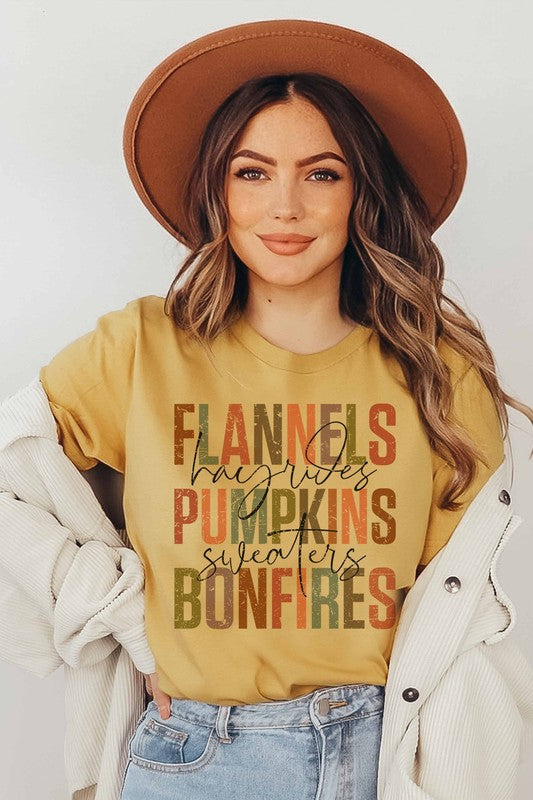 plus size flannels, pumpkins, bonfires, graphic tee