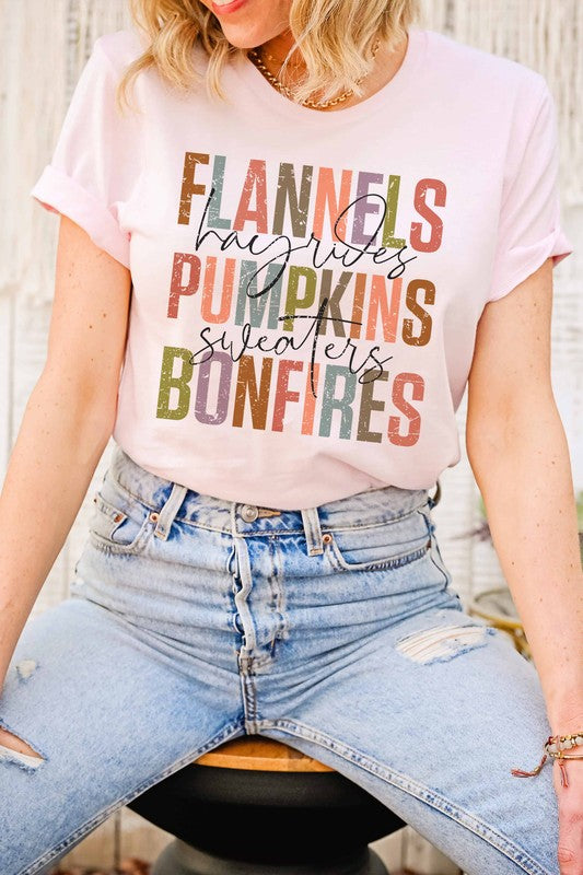 plus size flannels, pumpkins, bonfires, graphic tee