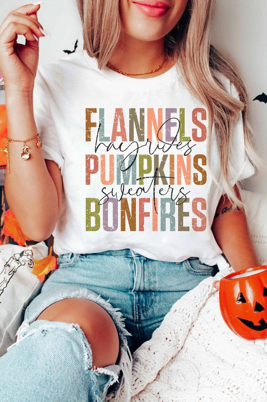 plus size flannels, pumpkins, bonfires, graphic tee