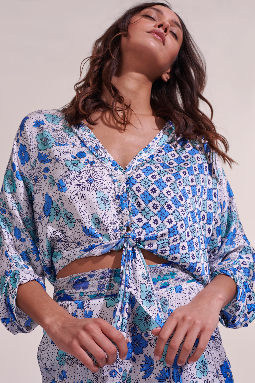 Poupette St Barth Shirt - Azia - White Green Diagonal Batik