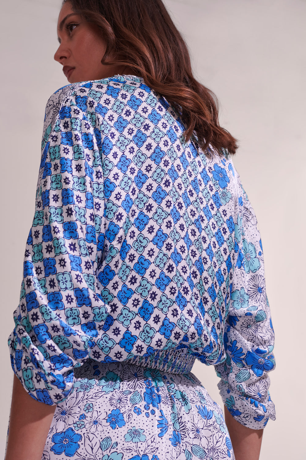 Poupette St Barth Shirt - Azia - White Green Diagonal Batik