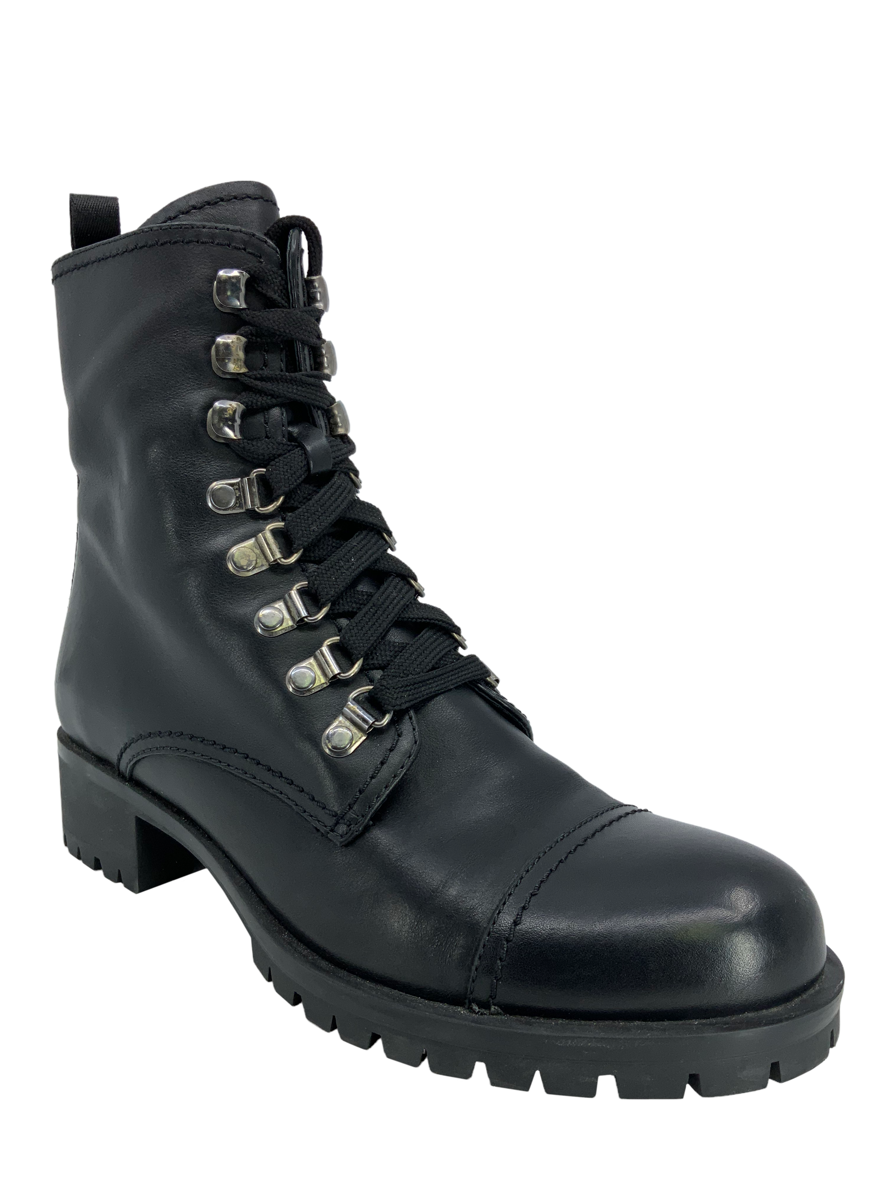 PRADA Leather Lace Up Combat Boots Size 9