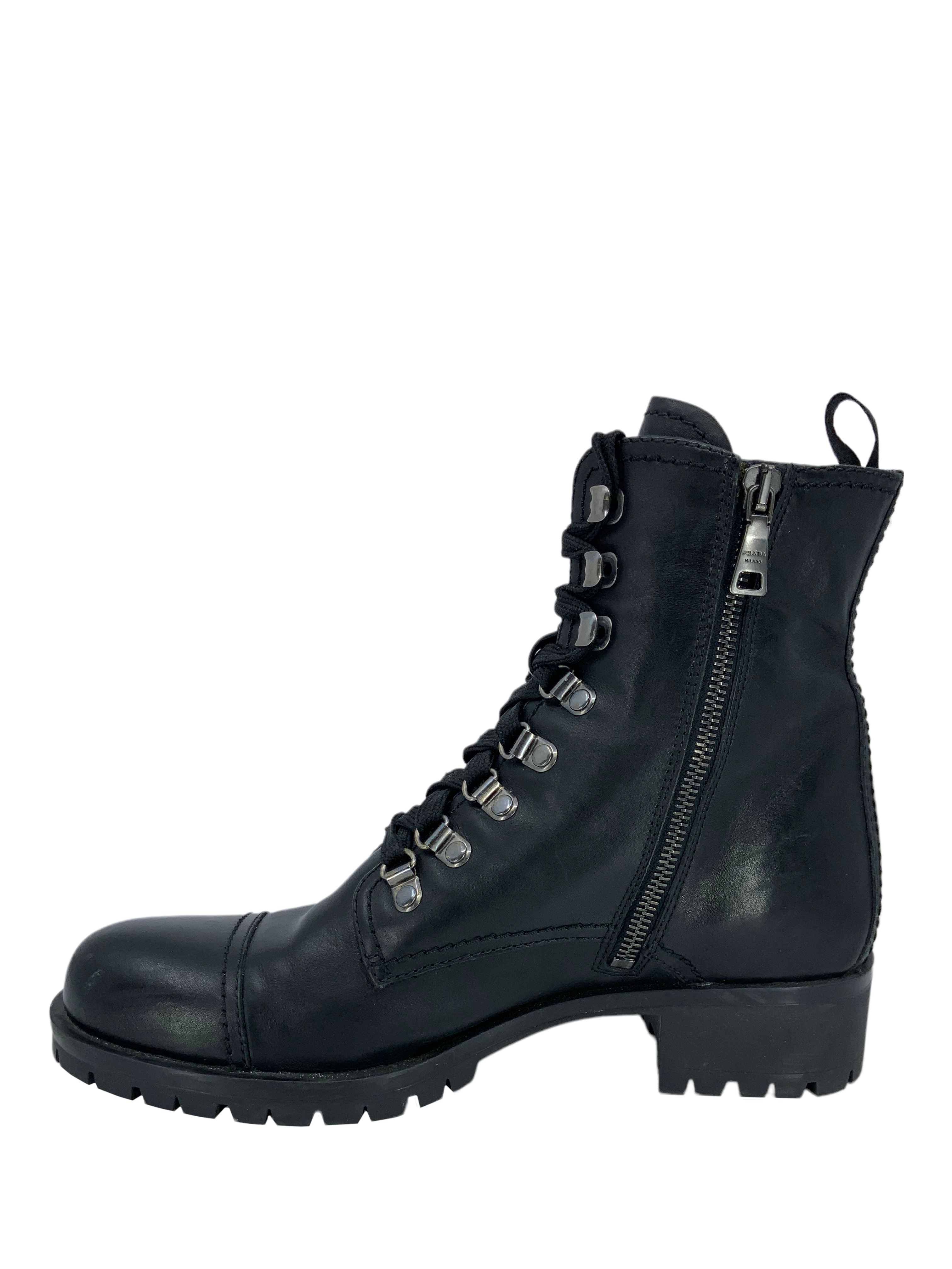 PRADA Leather Lace Up Combat Boots Size 9