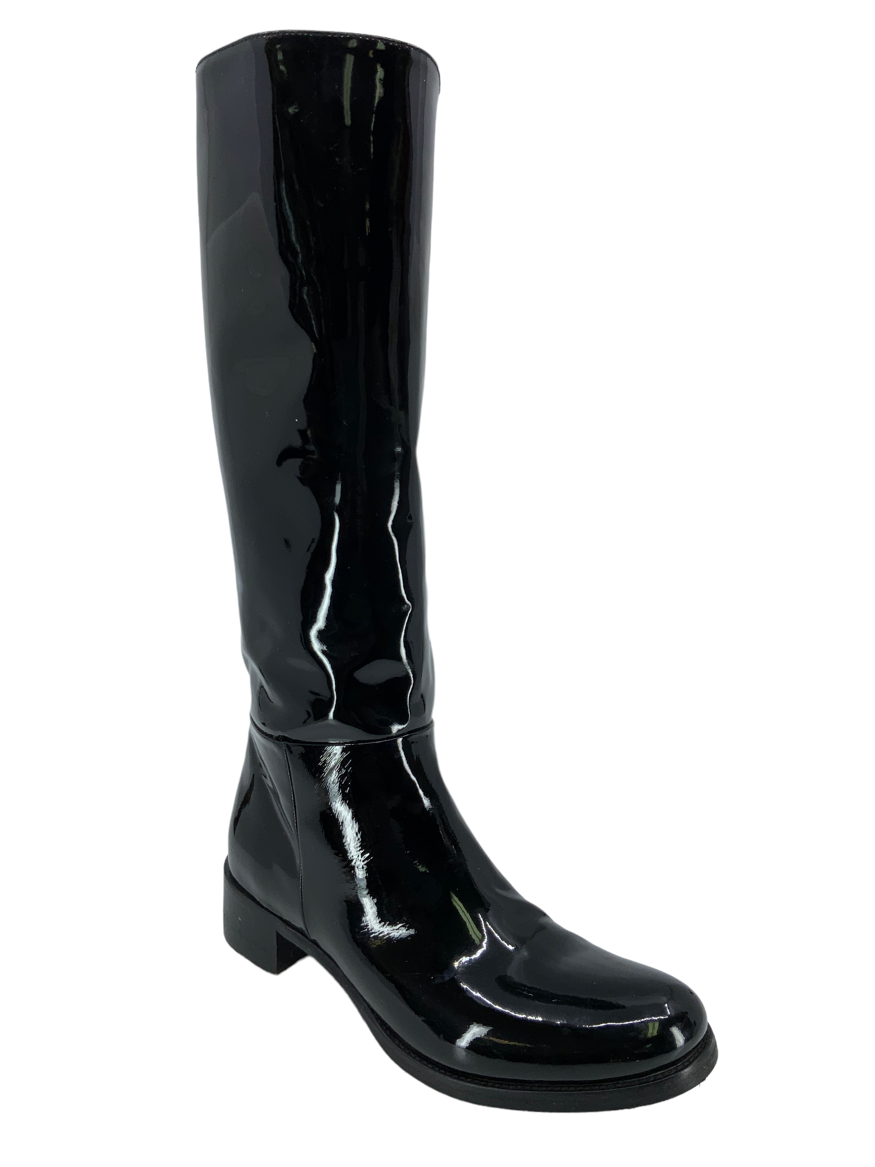 prada patent leather mid calf boots size 6.5