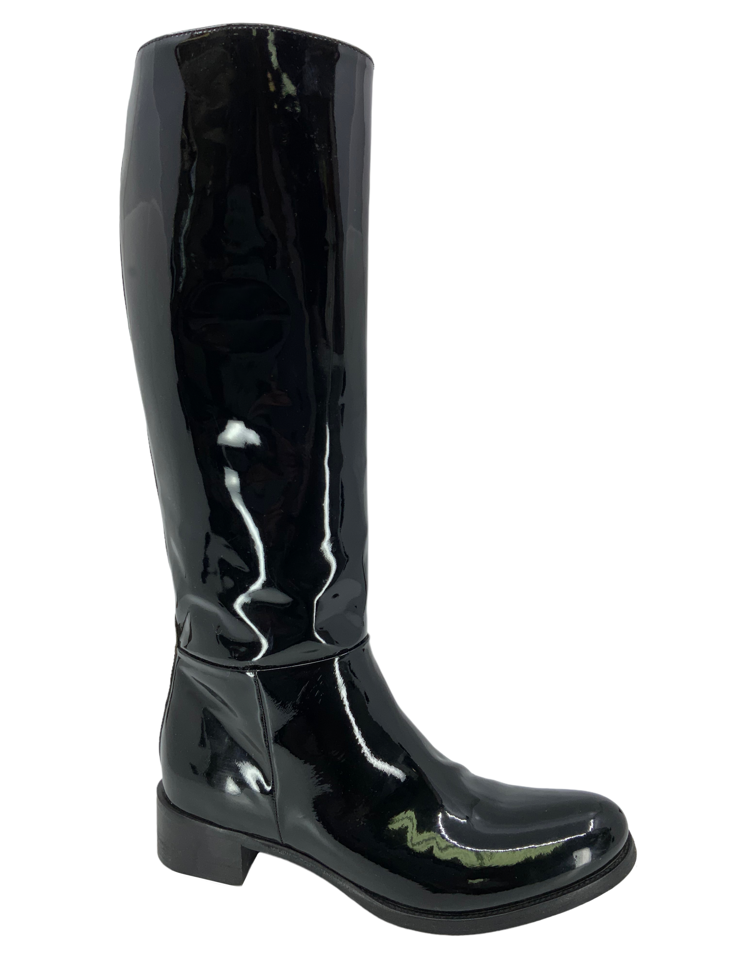 prada patent leather mid calf boots size 6.5