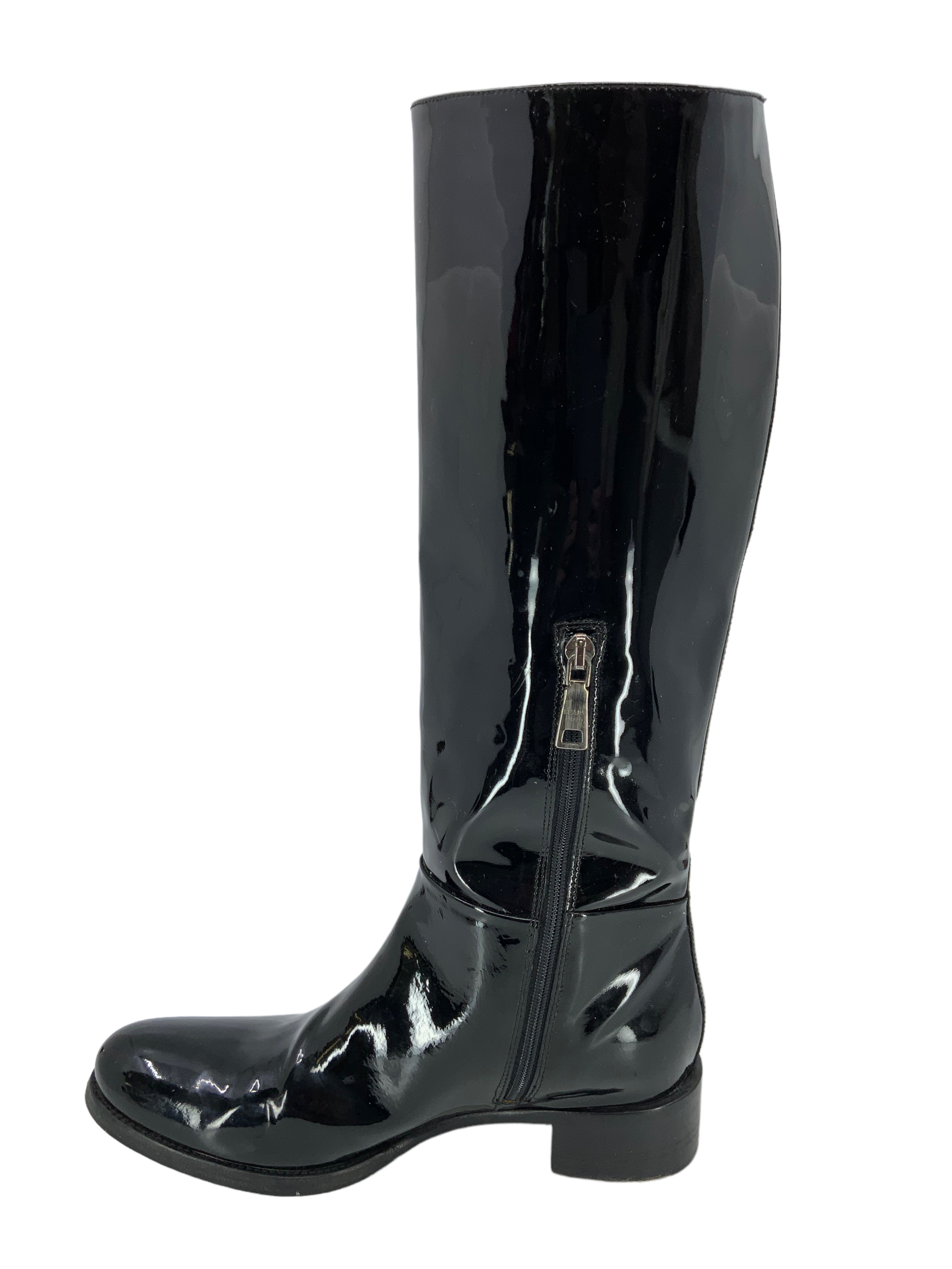 prada patent leather mid calf boots size 6.5