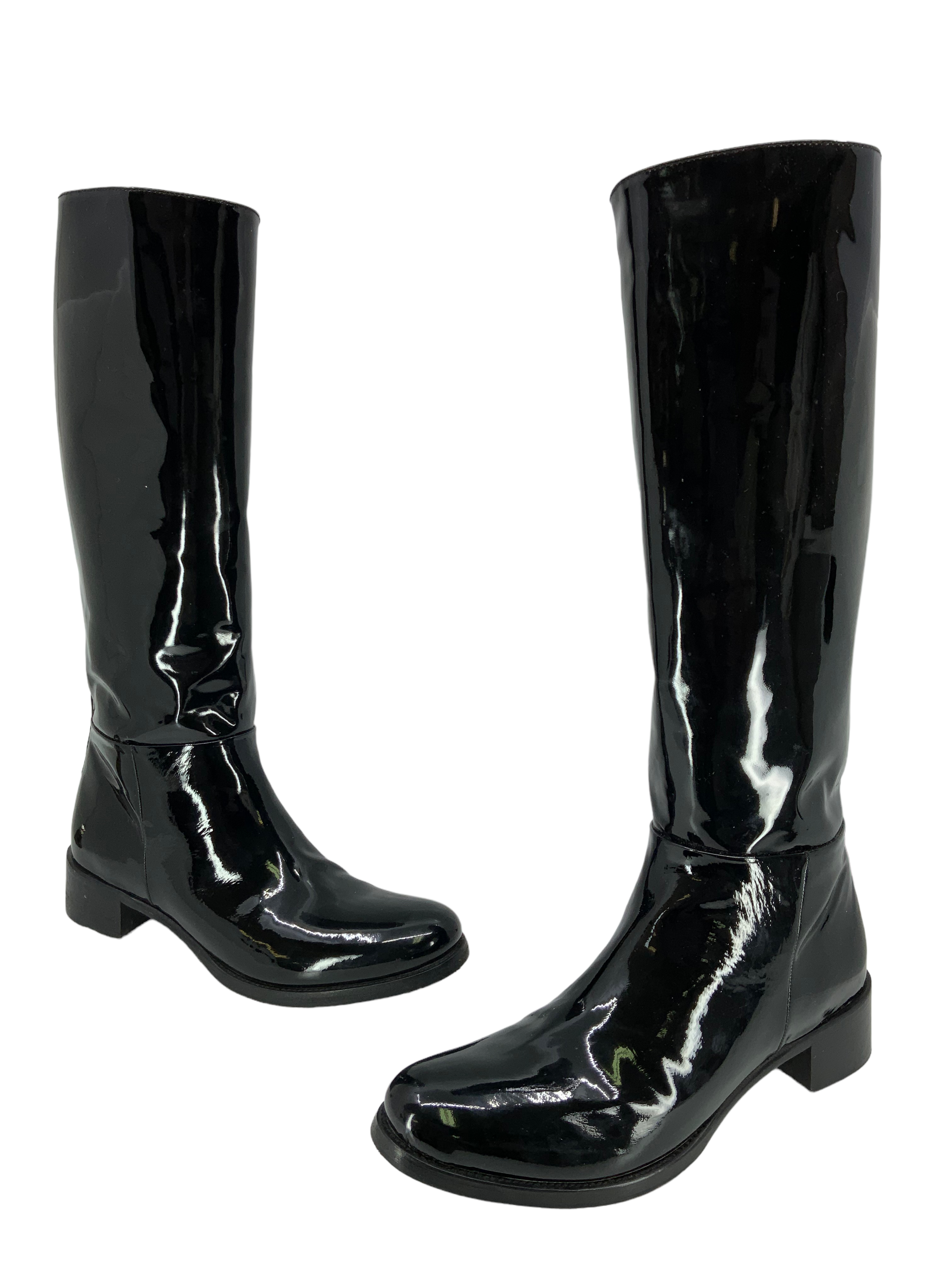 prada patent leather mid calf boots size 6.5