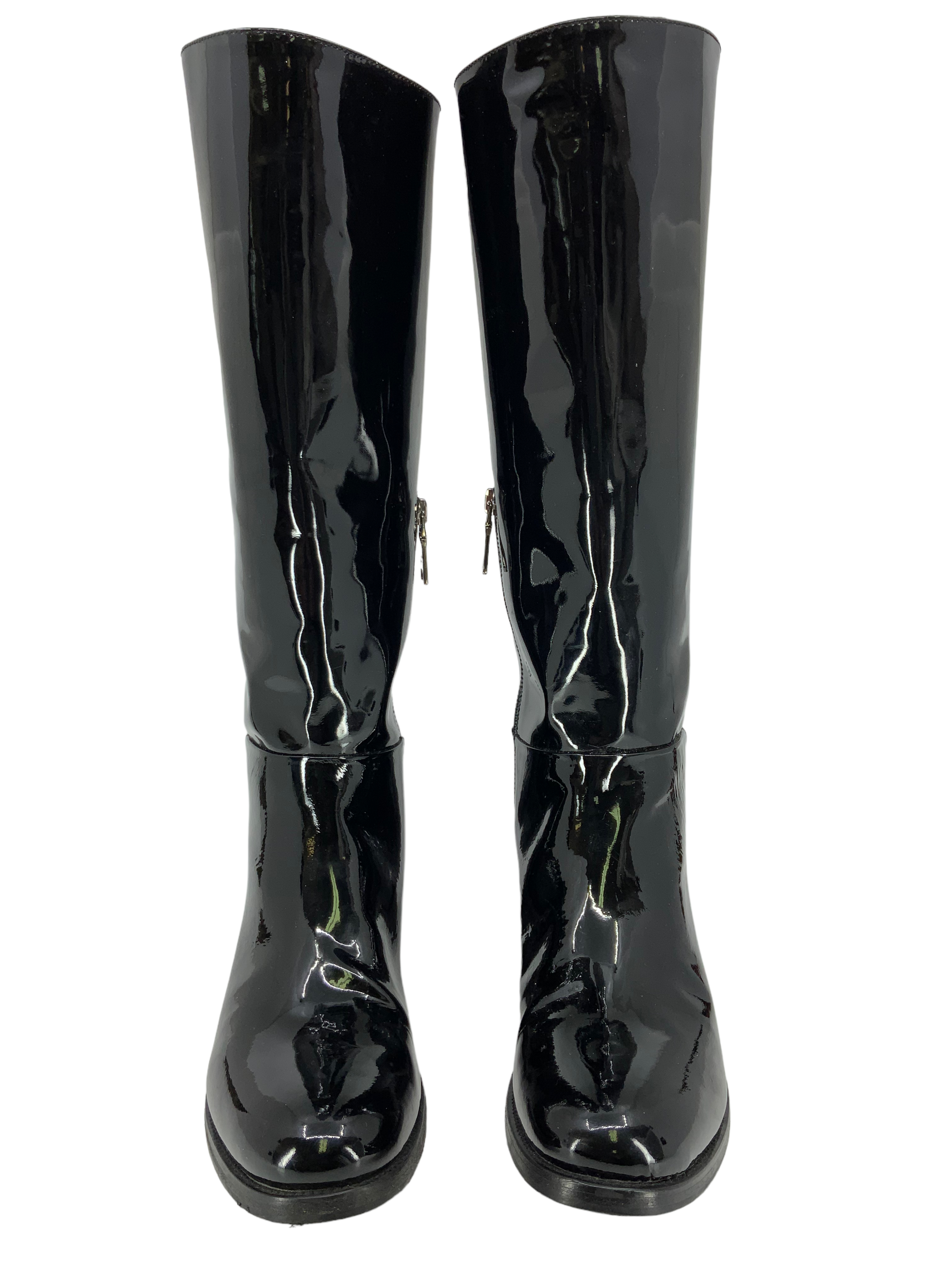 prada patent leather mid calf boots size 6.5