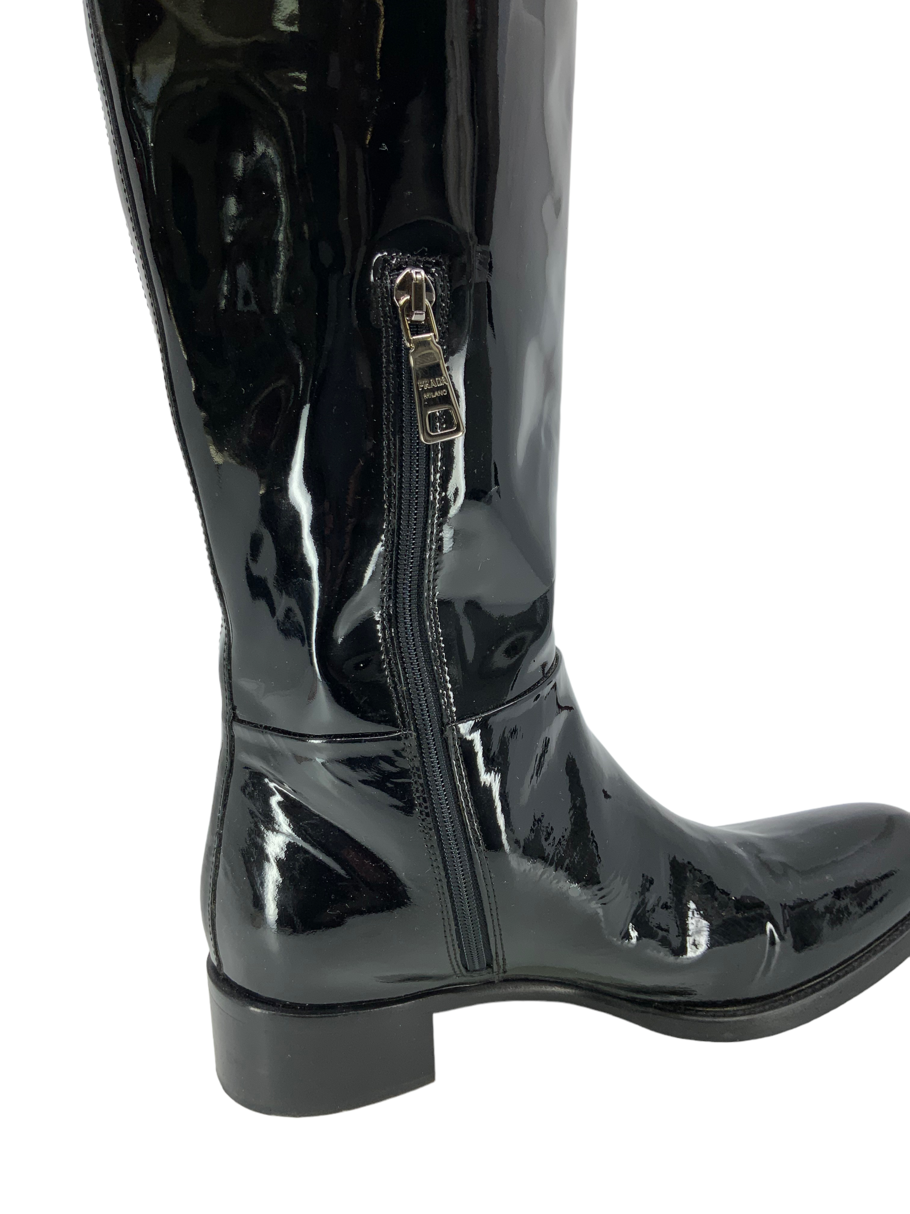 prada patent leather mid calf boots size 6.5