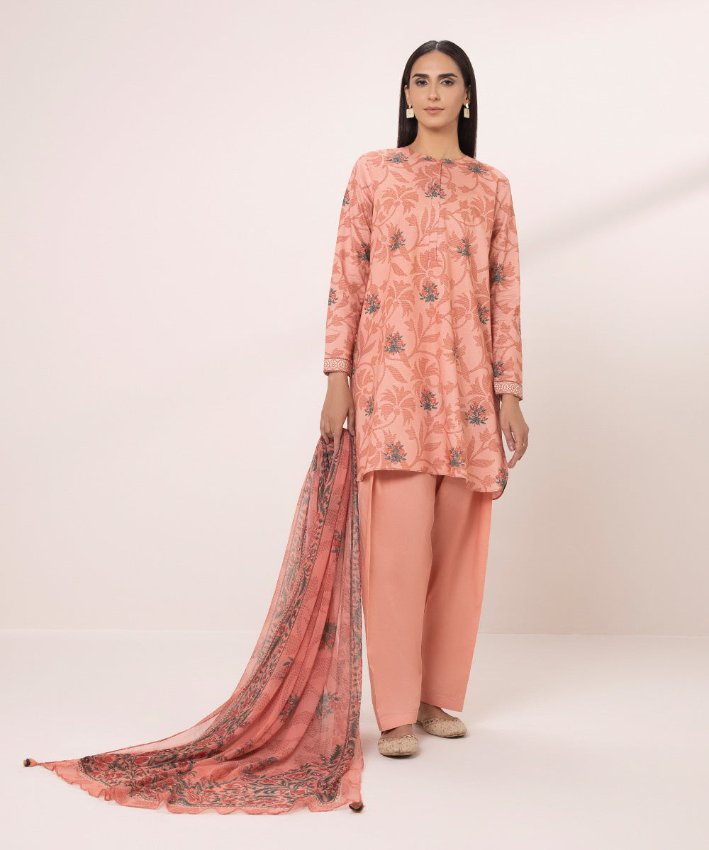 Printed Zari Lawn Suit - 3 Piece