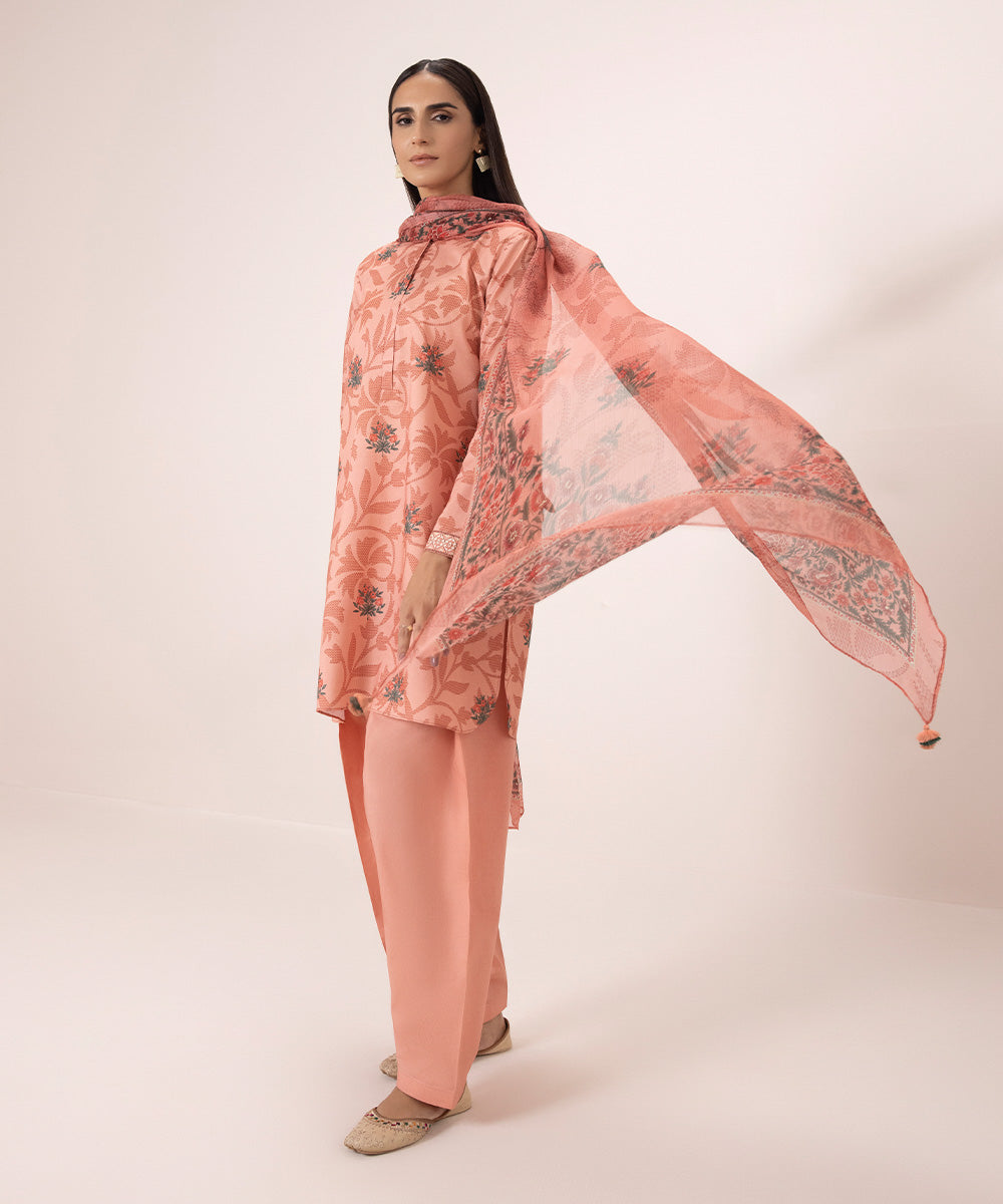 Printed Zari Lawn Suit - 3 Piece