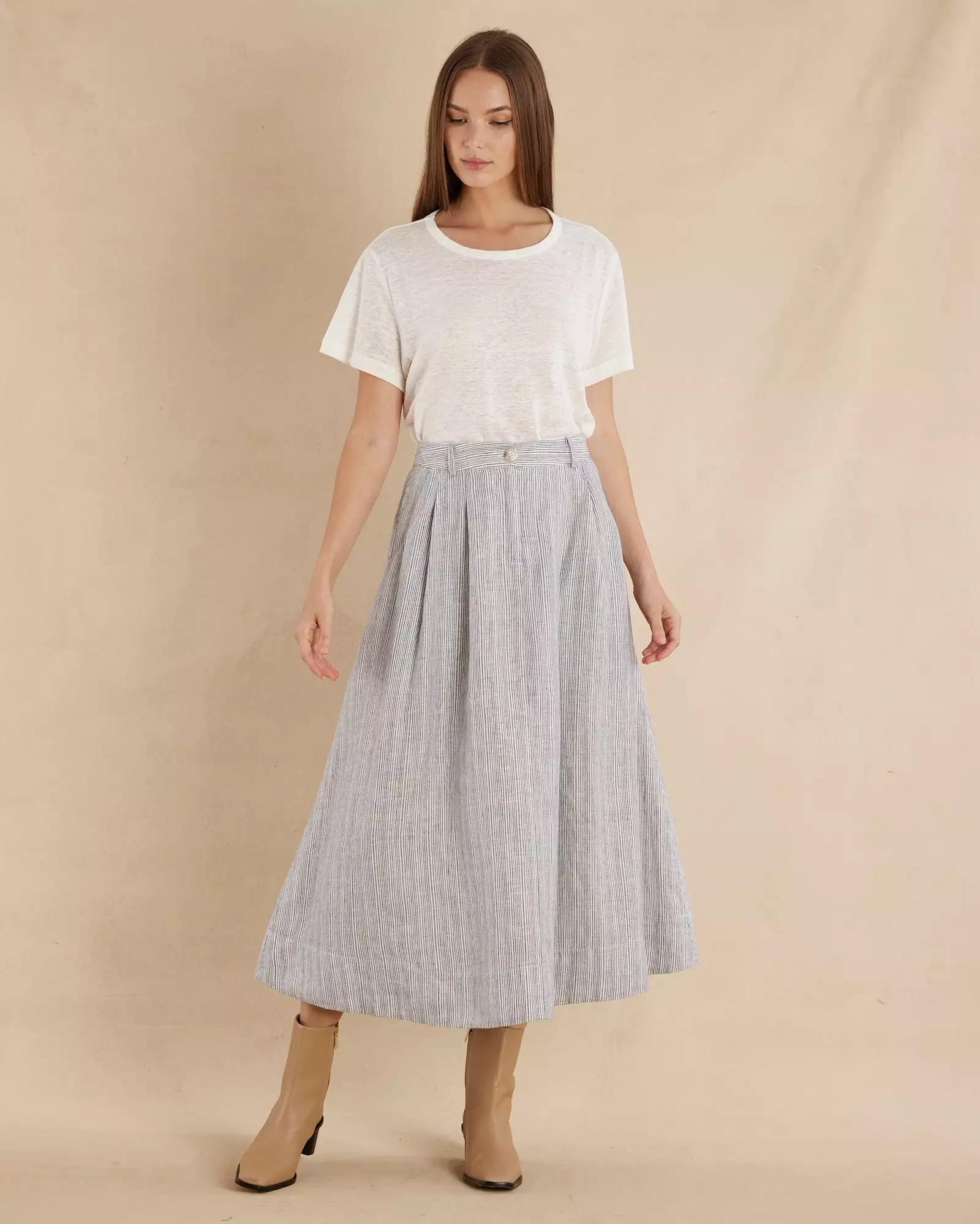 Rayee Striped Linen Skirt